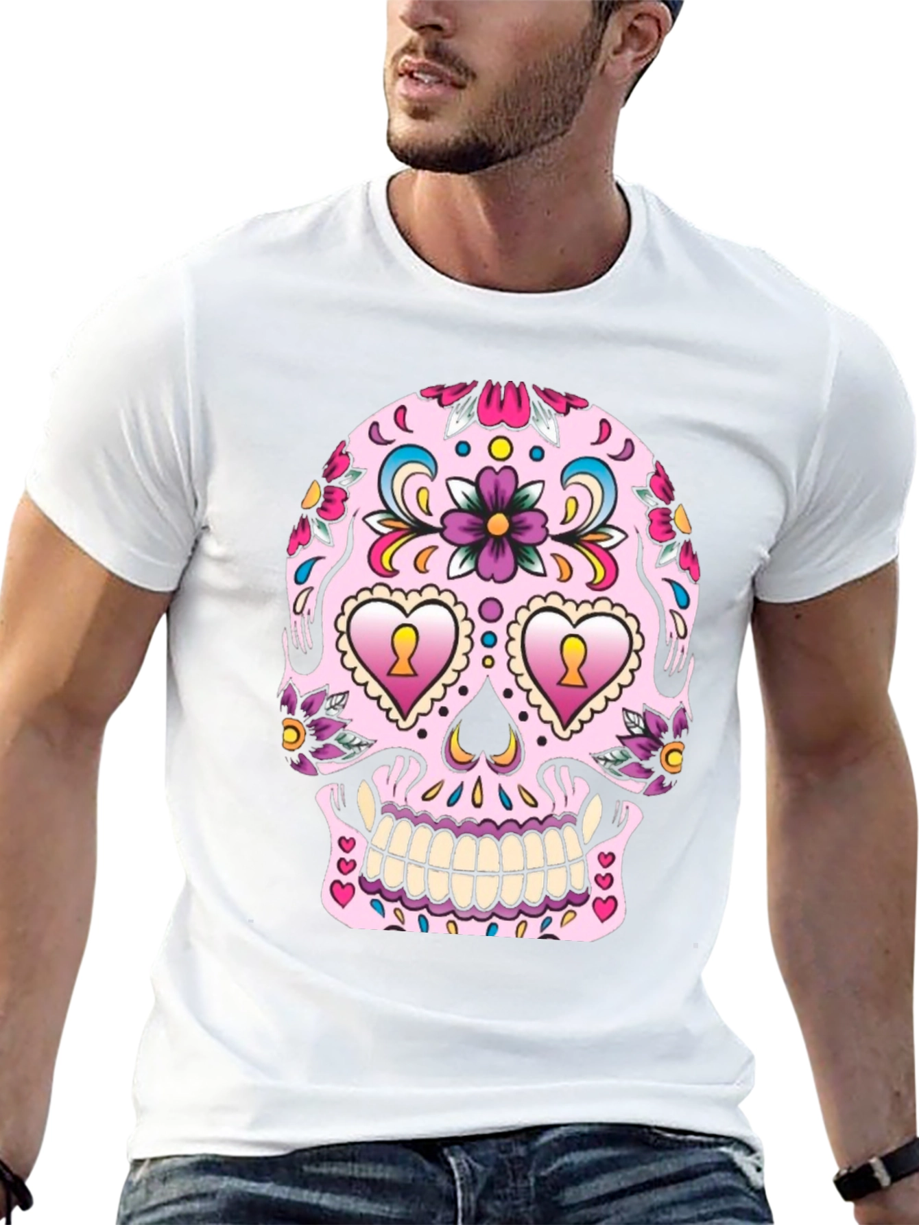 Black Sugar Skull Graphic Tee - Day of the Dead Style view 13