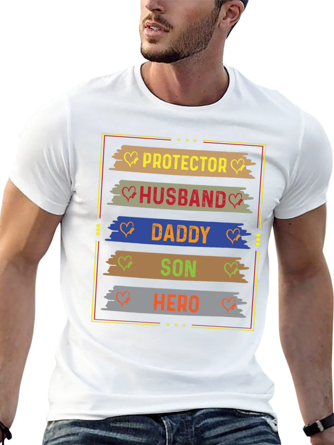 Black Protector Husband Daddy Hero Men's T-Shirt view 13