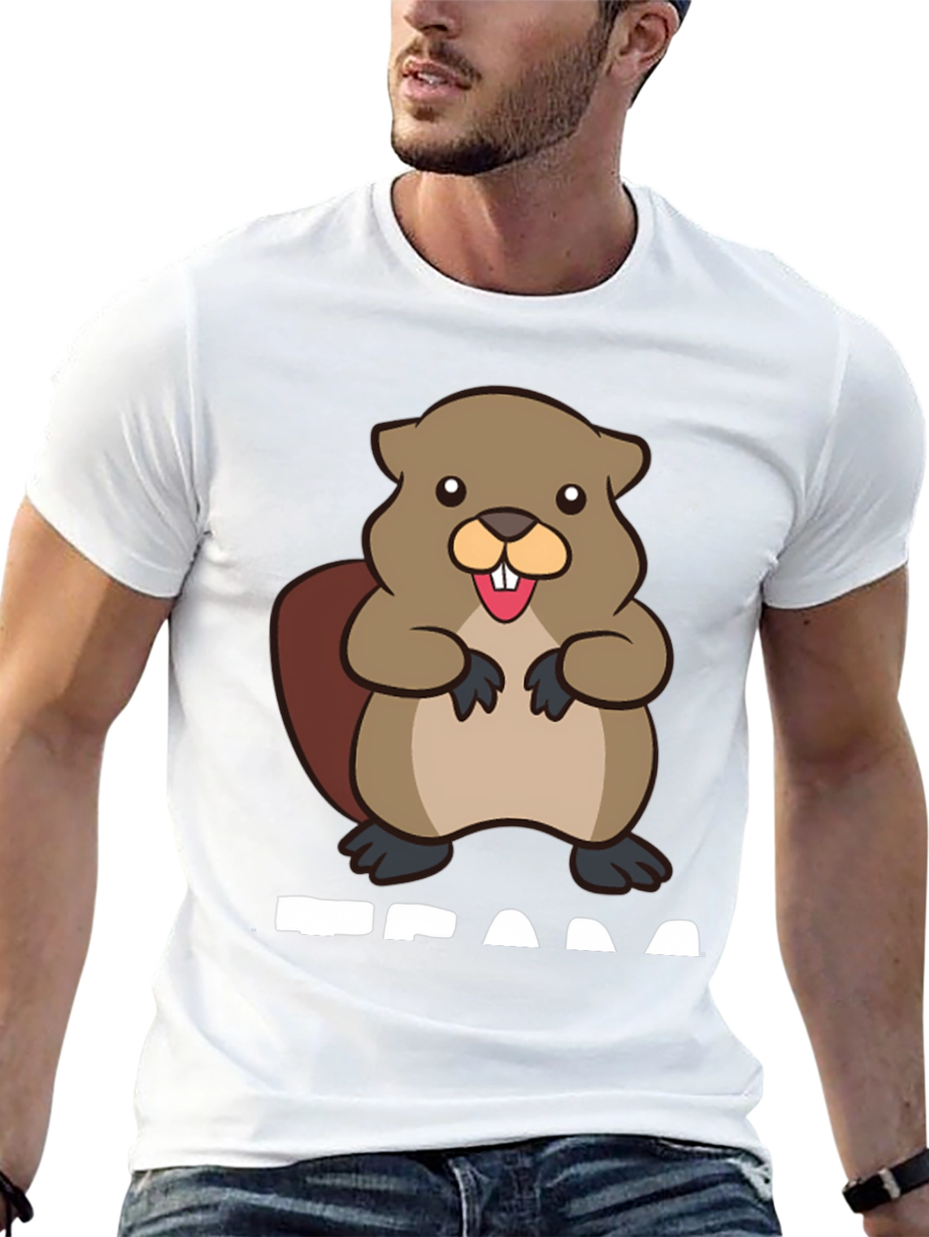 Black Funny Beaver Graphic T-Shirt - Unisex Black Tee view 13