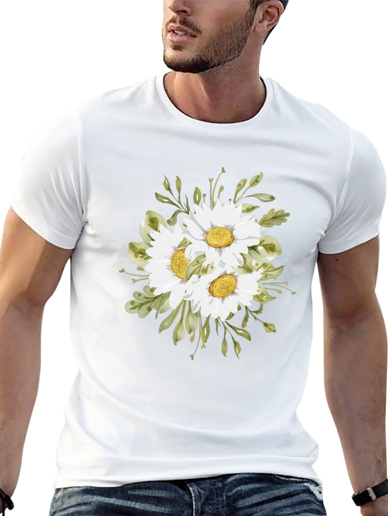 Black Floral Print T-Shirt - Daisy Bouquet view 13