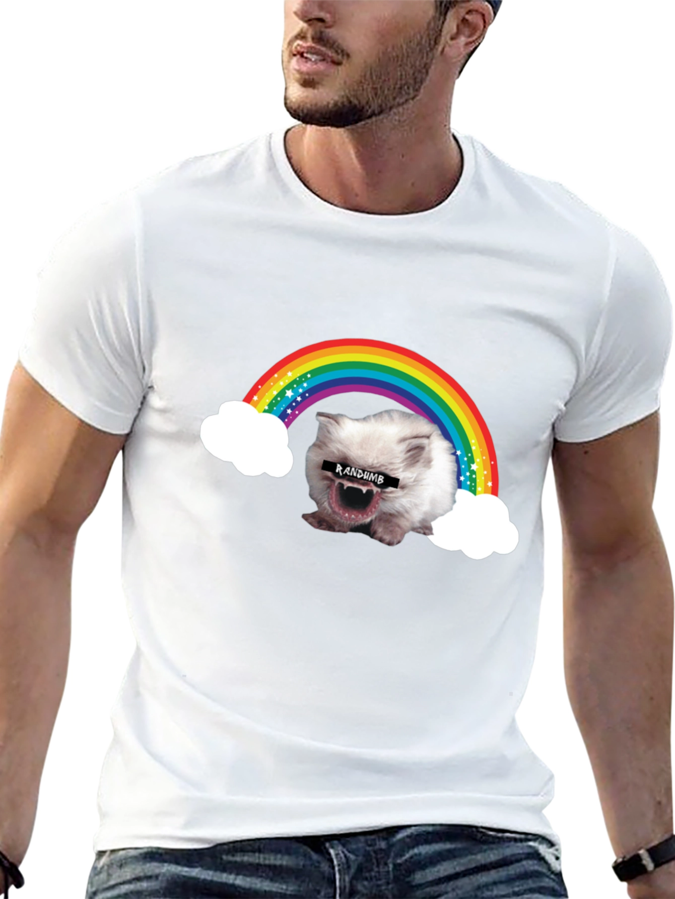 Black Random Rainbow Cat Meme T-Shirt view 13