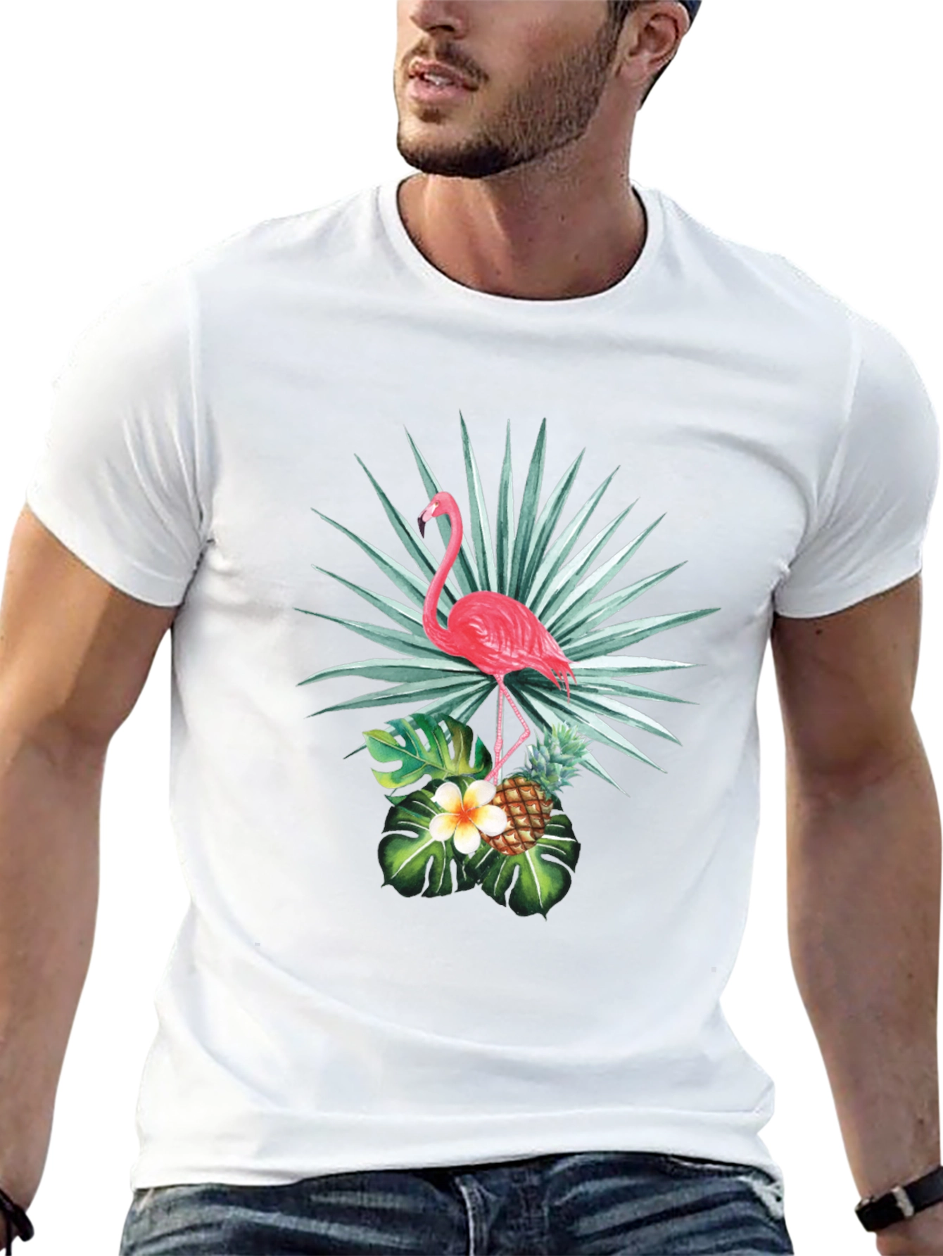 Black Tropical Flamingo Graphic Tee - Black Cotton view 13
