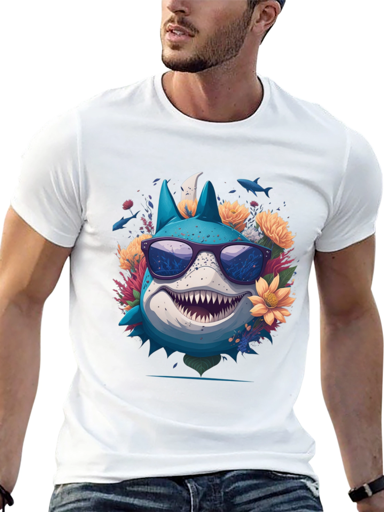 Black Cool Shark in Sunglasses T-Shirt view 13