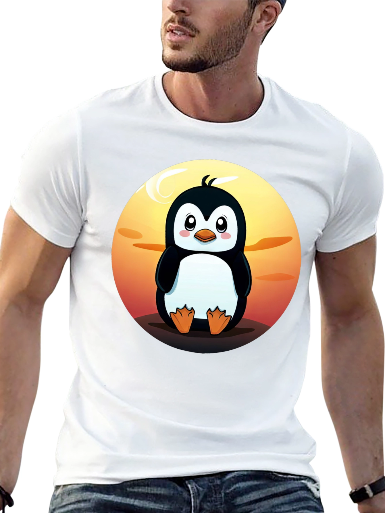 Black Cute Penguin Graphic T-Shirt - Black Crew Neck Tee view 13