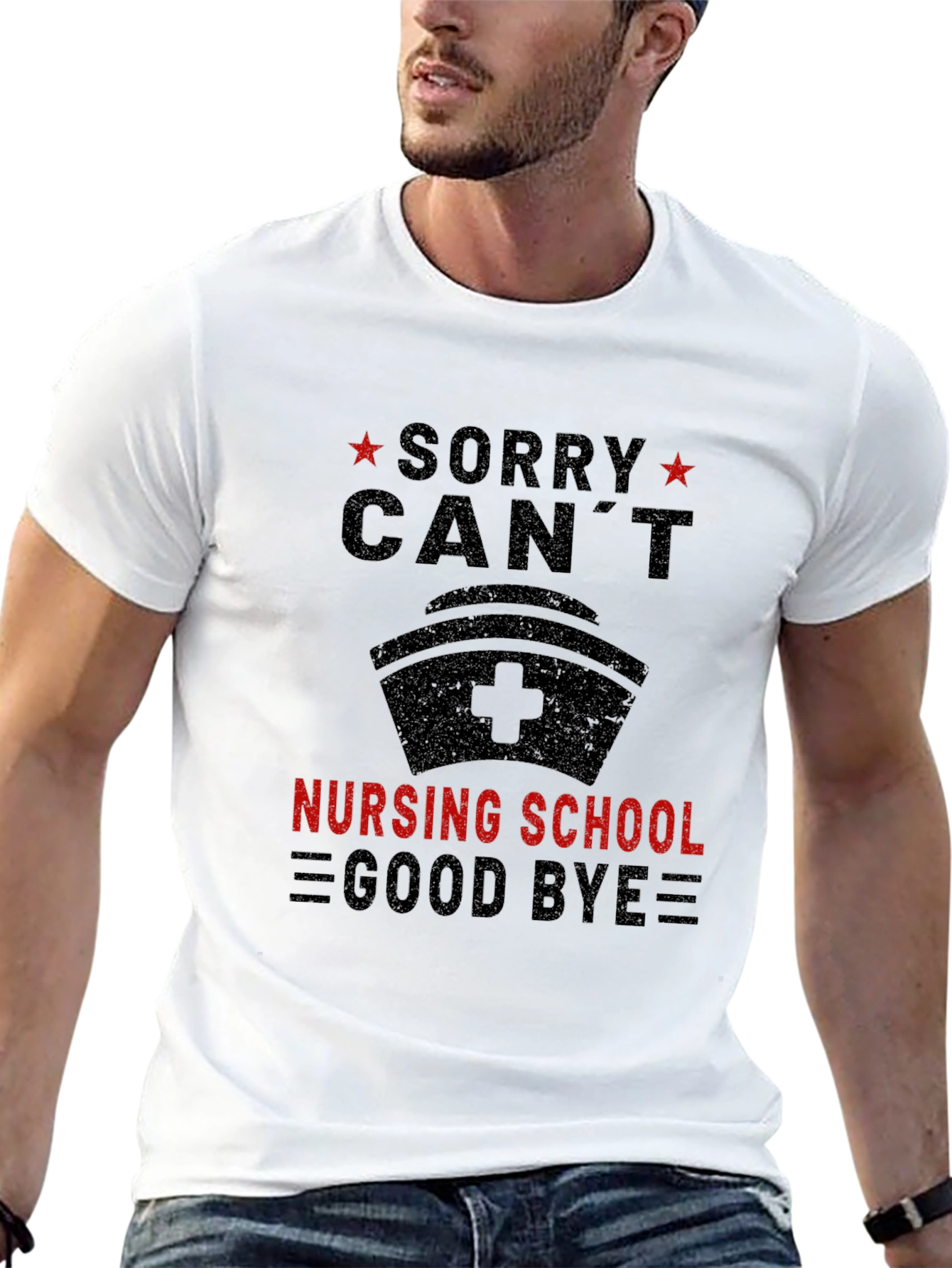 Black Sorry Can't Nursing School Goodbye Tee view 13