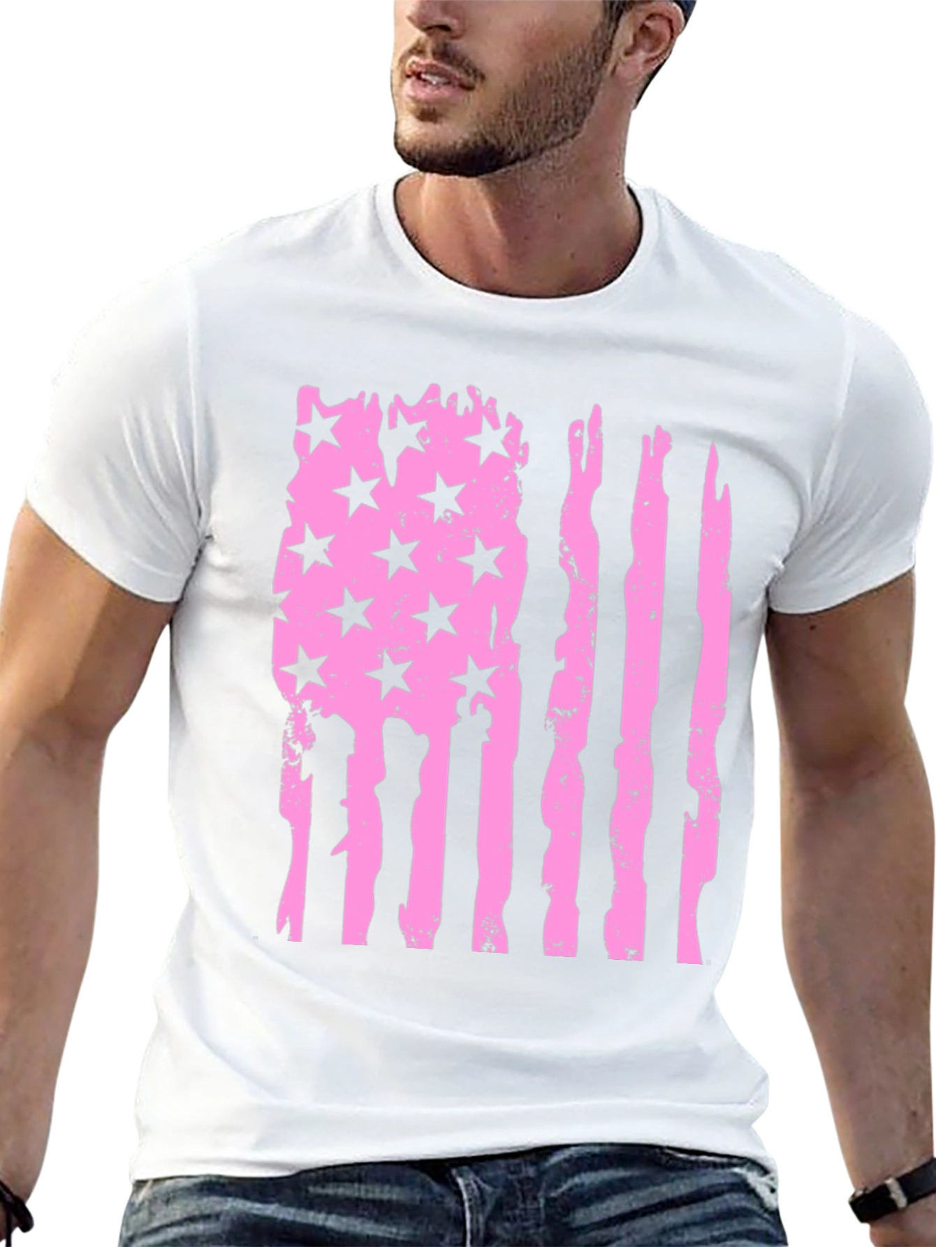 Black Distressed American Flag T-Shirt - Pink view 13