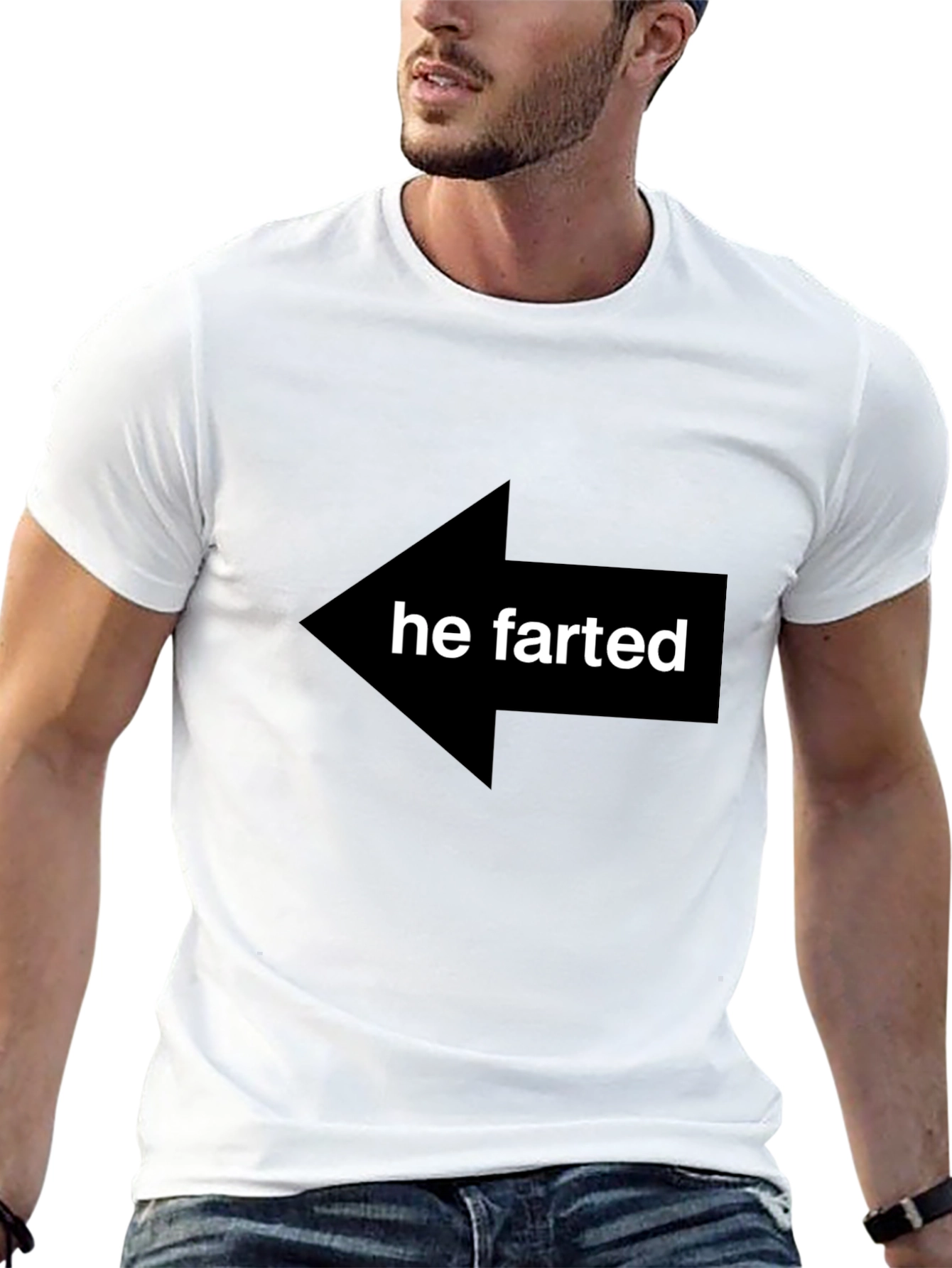 Black Funny 'He Farted' Arrow Graphic T-Shirt view 13