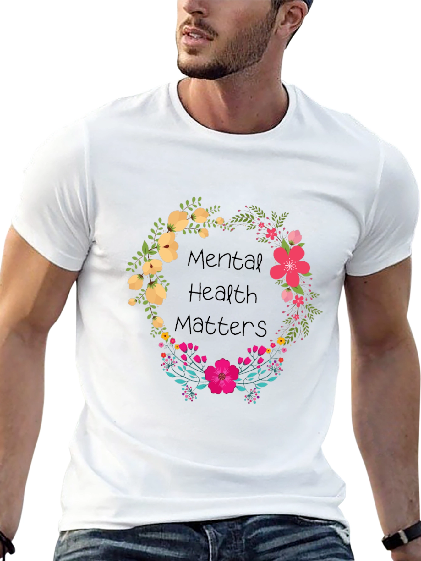 Black Mental Health Matters Floral Tee view 13
