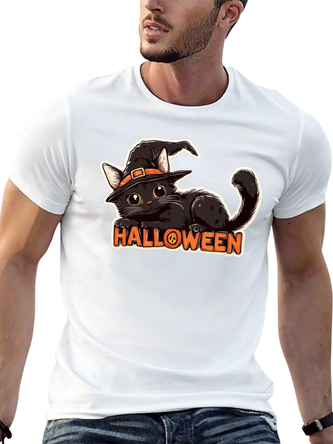 Black Halloween Cat T-Shirt - Spooky & Stylish! view 13