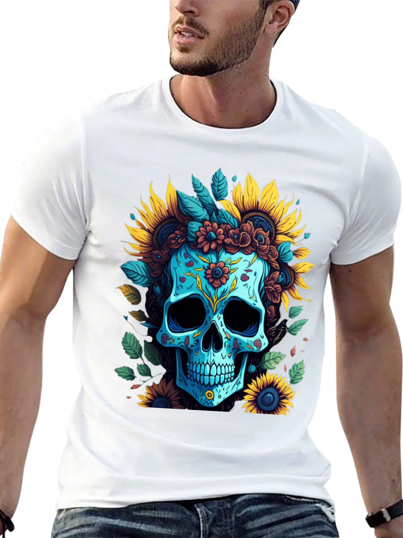 Black Floral Skull Graphic T-Shirt view 13