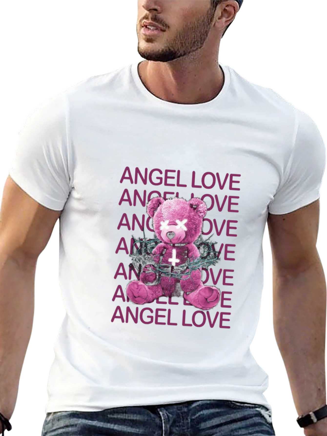 Black Angel Love Graphic Tee - Edgy Teddy Bear Design view 13