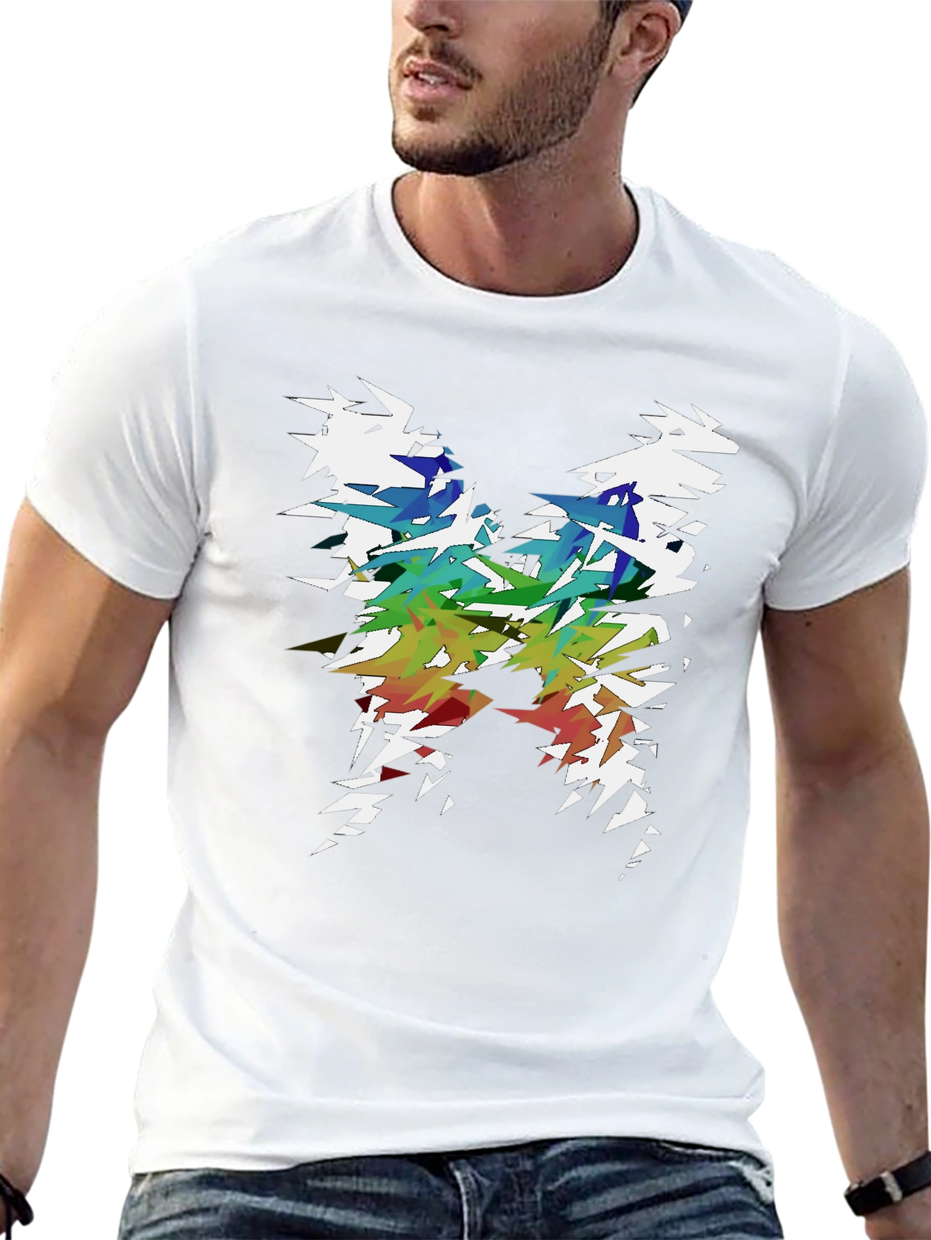 Black Abstract Geometric Rainbow Tee view 13