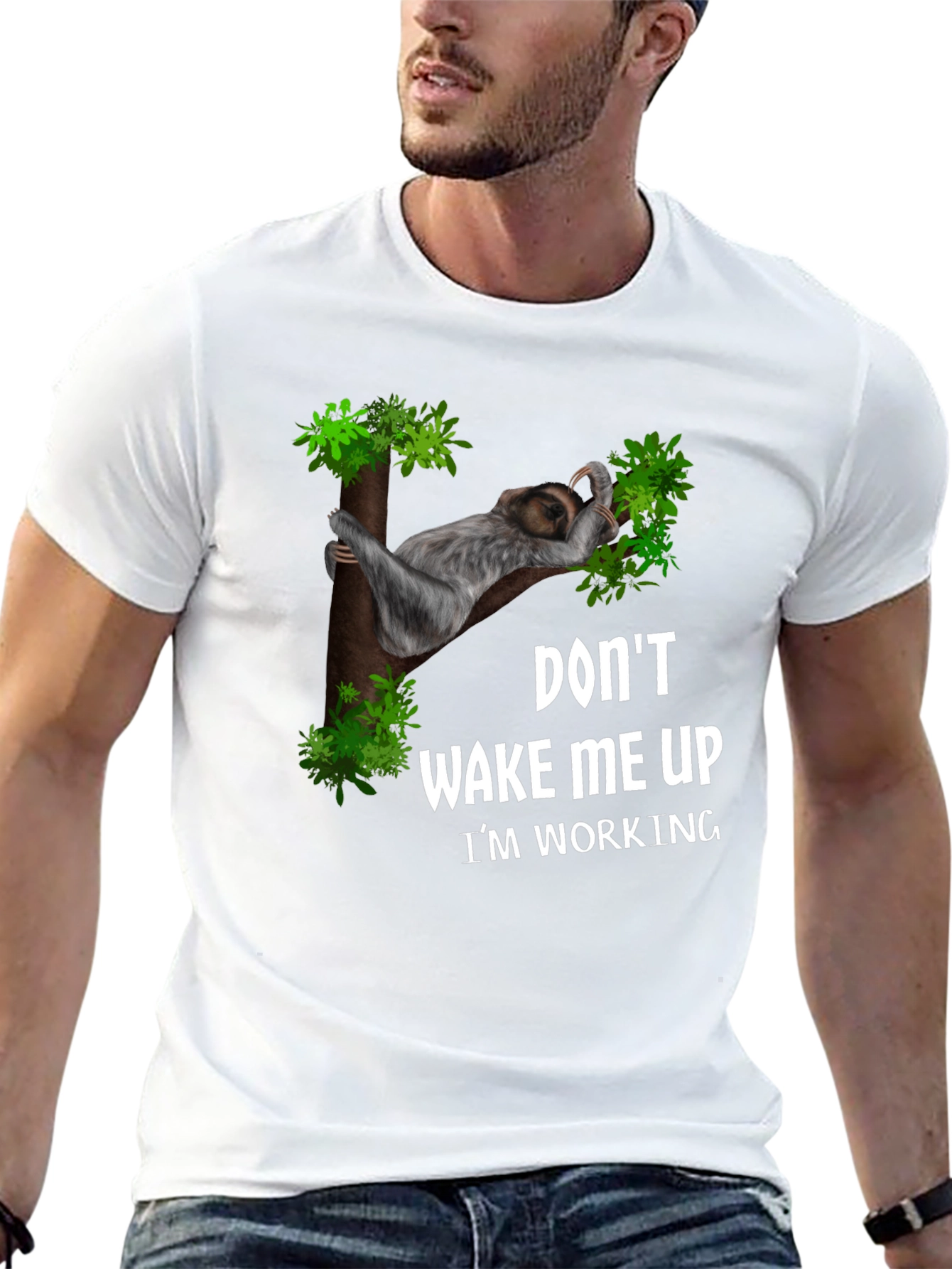 Black Funny Sloth Working T-Shirt: Don't Wake Me Up view 13