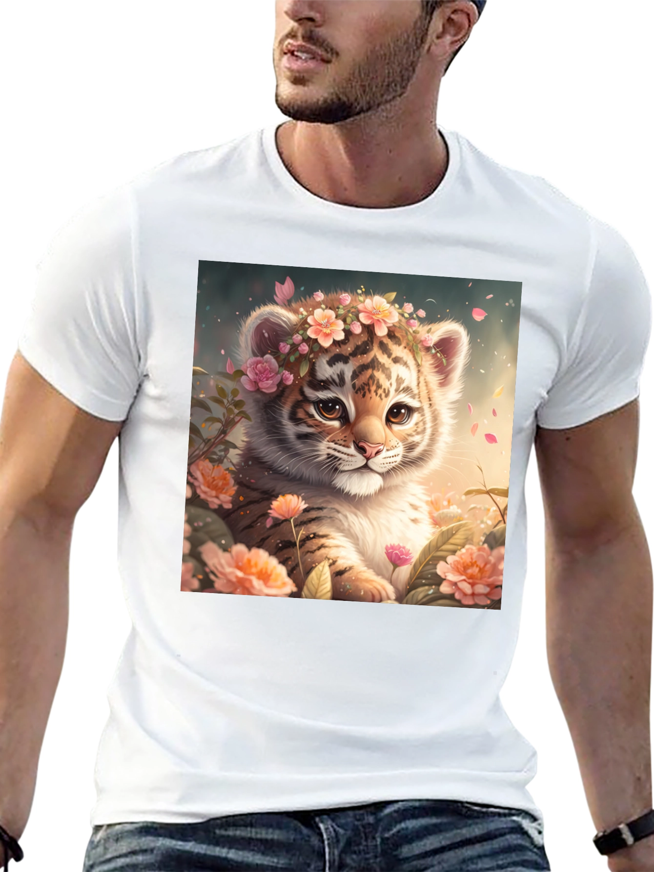 Black Cute Tiger Cub Floral T-Shirt view 13