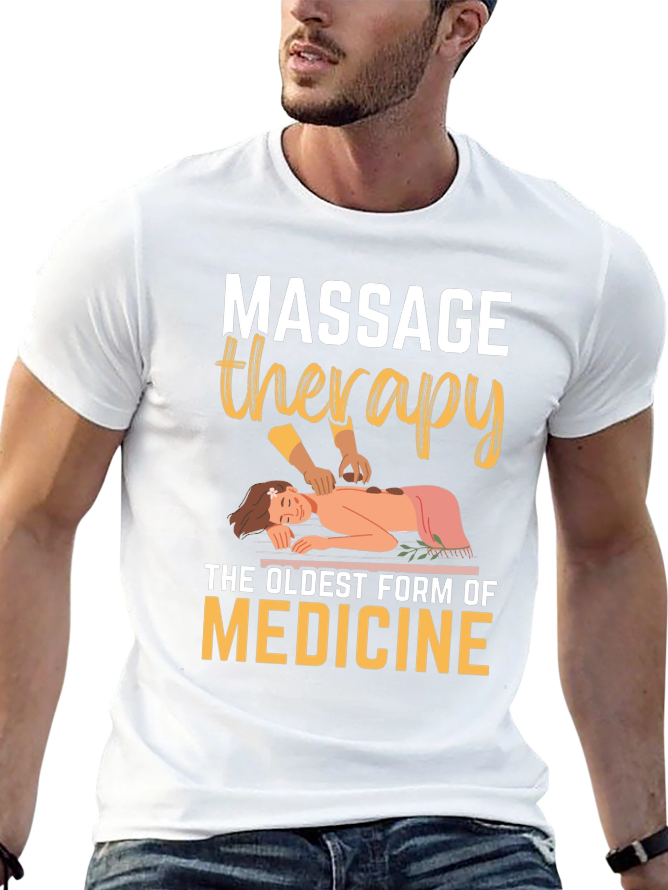 Black Massage Therapy T-Shirt: Oldest Medicine, Relaxing Design view 13