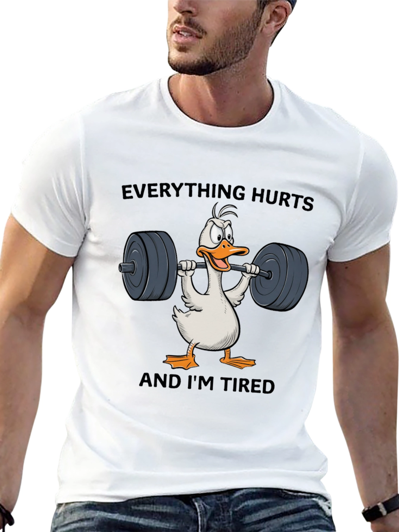 Black Funny Workout T-Shirt - Everything Hurts Duck view 13