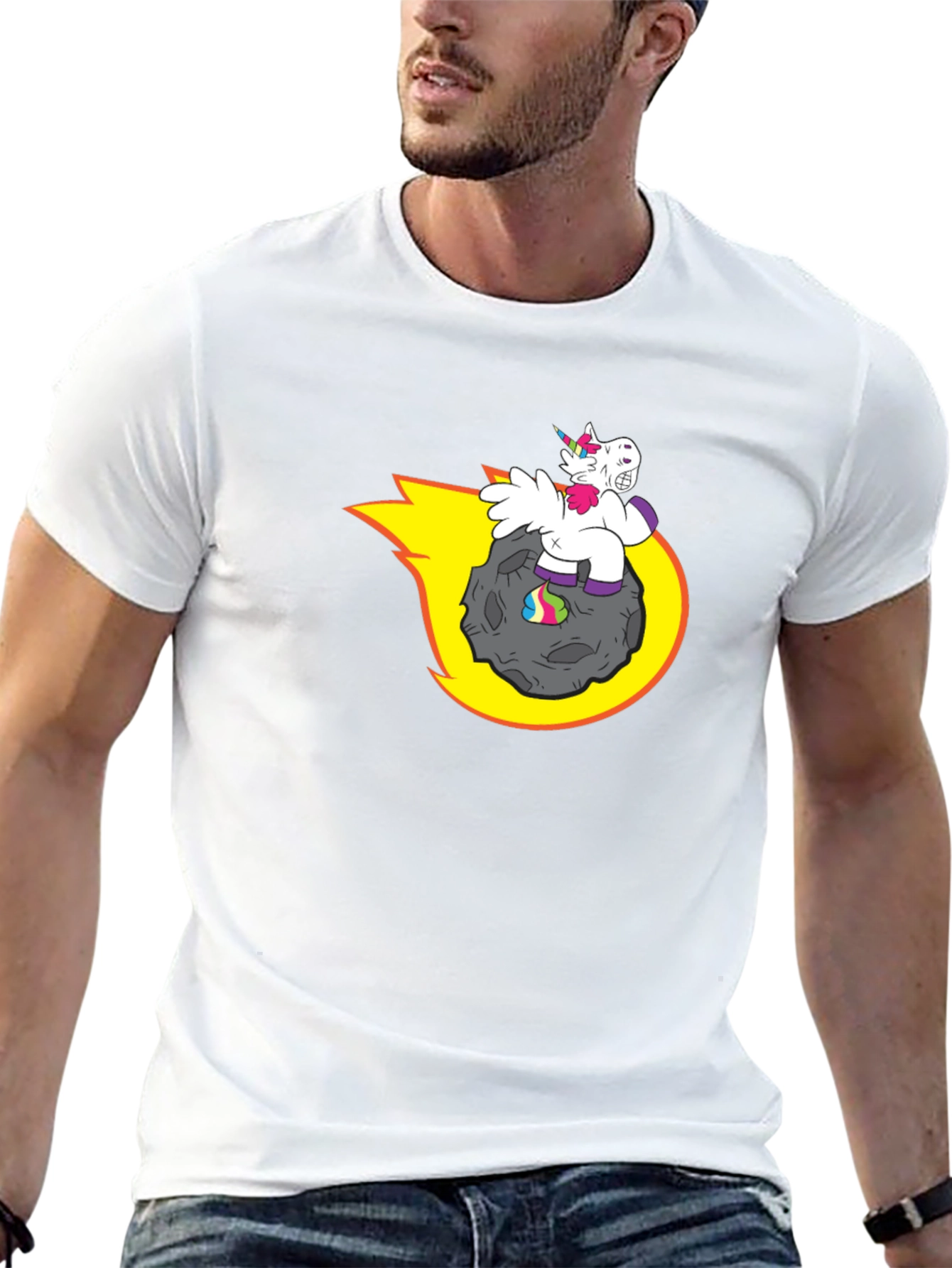 Black Unicorn Riding Asteroid T-Shirt - Funny Graphic Tee view 13