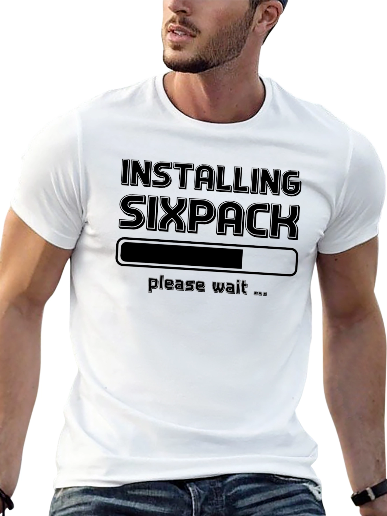Black Installing Sixpack T-Shirt Funny Gym Tee view 13