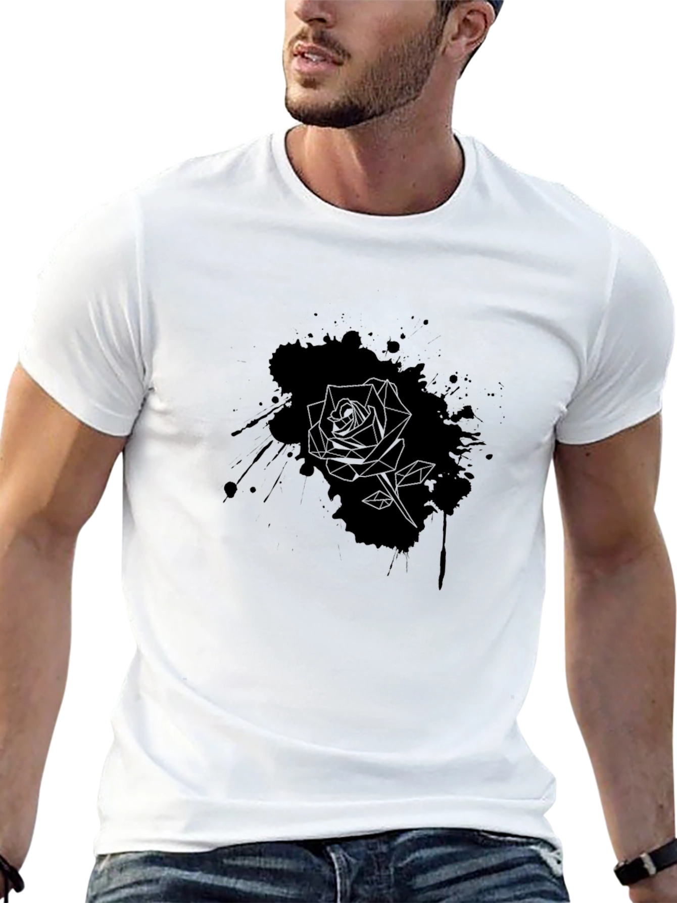 Black Men's Black Rose Graphic Tee - Stylish Casual Wear view 13