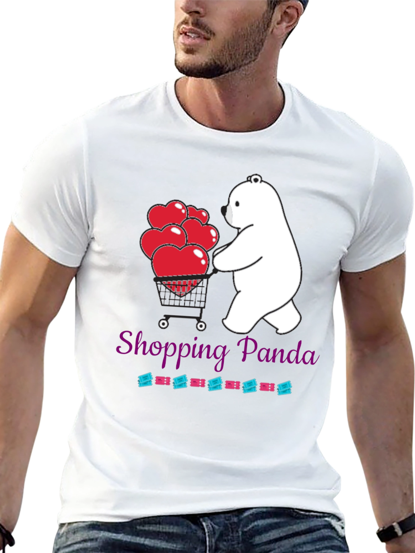 Black Shopping Panda Graphic Tee - Cute Heart Design view 13