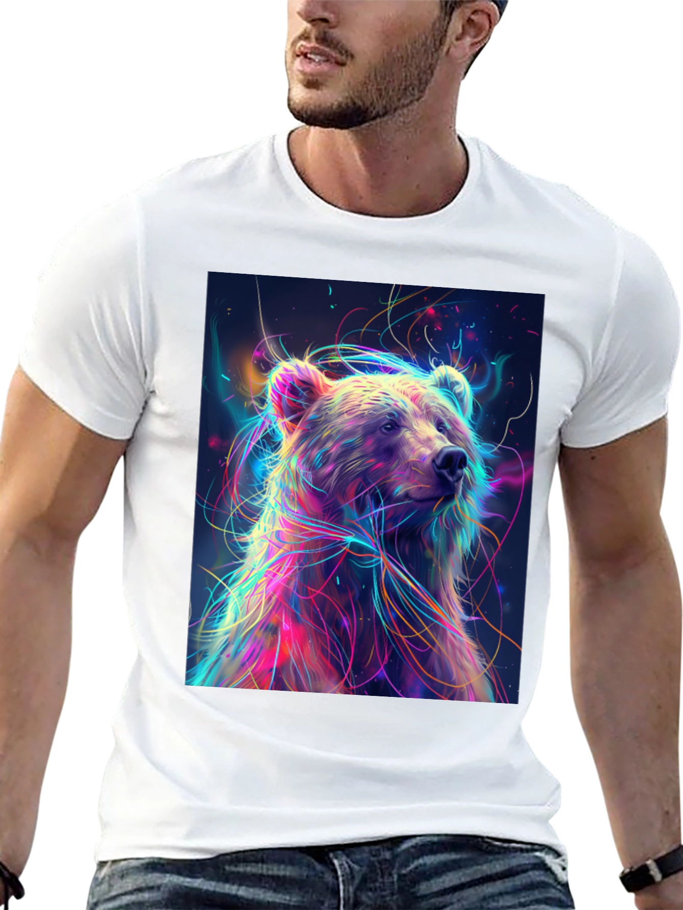 Black Colorful Bear Graphic Print Black T-Shirt view 13