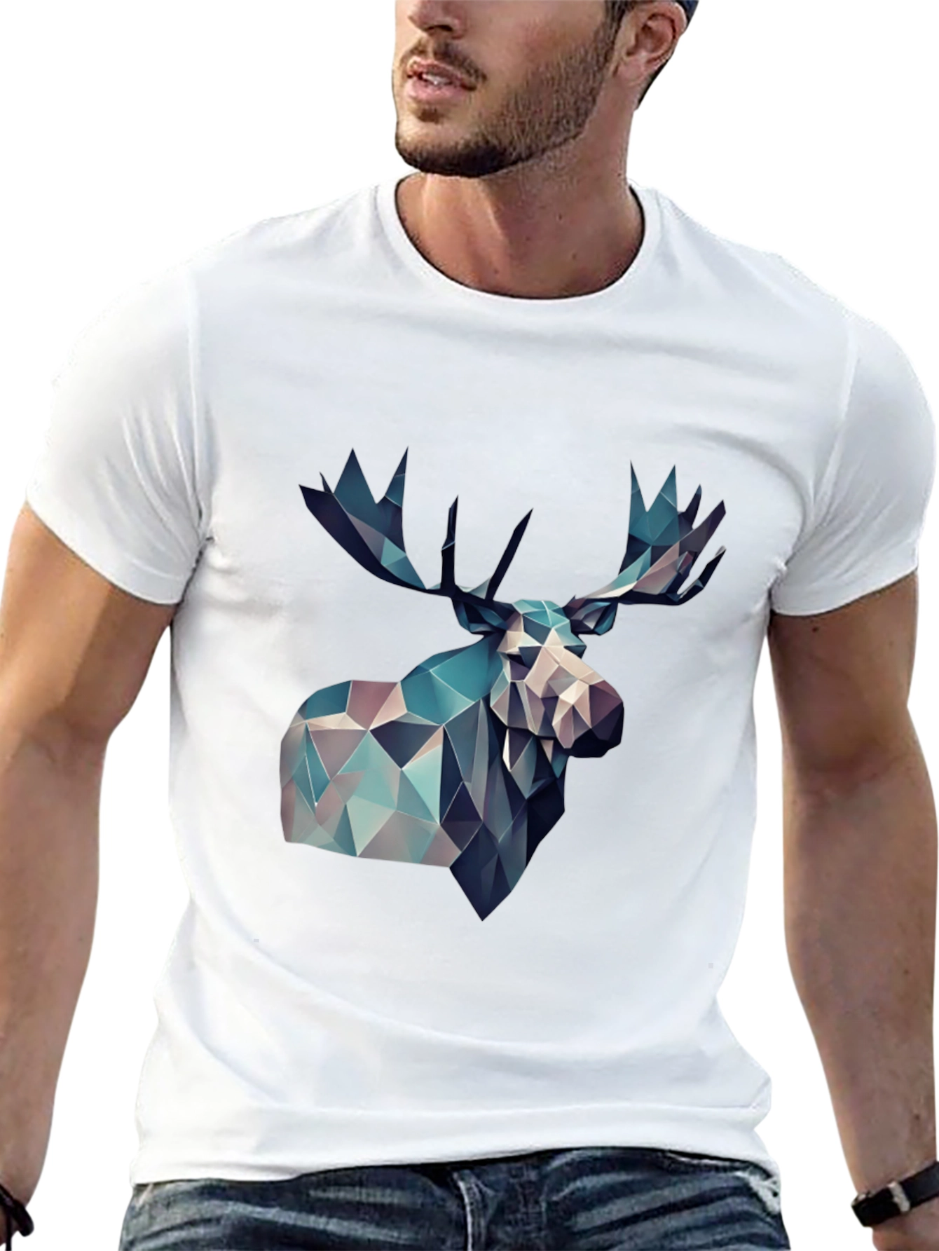 Black Geometric Moose Graphic Print Black T-Shirt view 13
