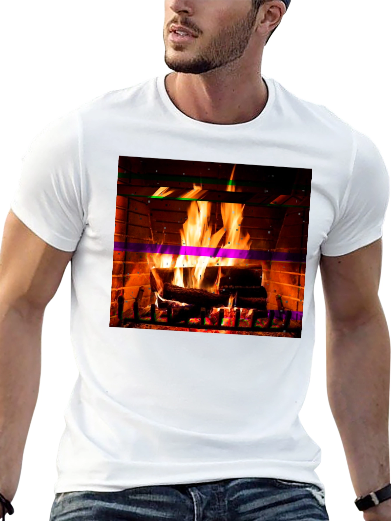 Black Cozy Fireplace Graphic T-Shirt view 13