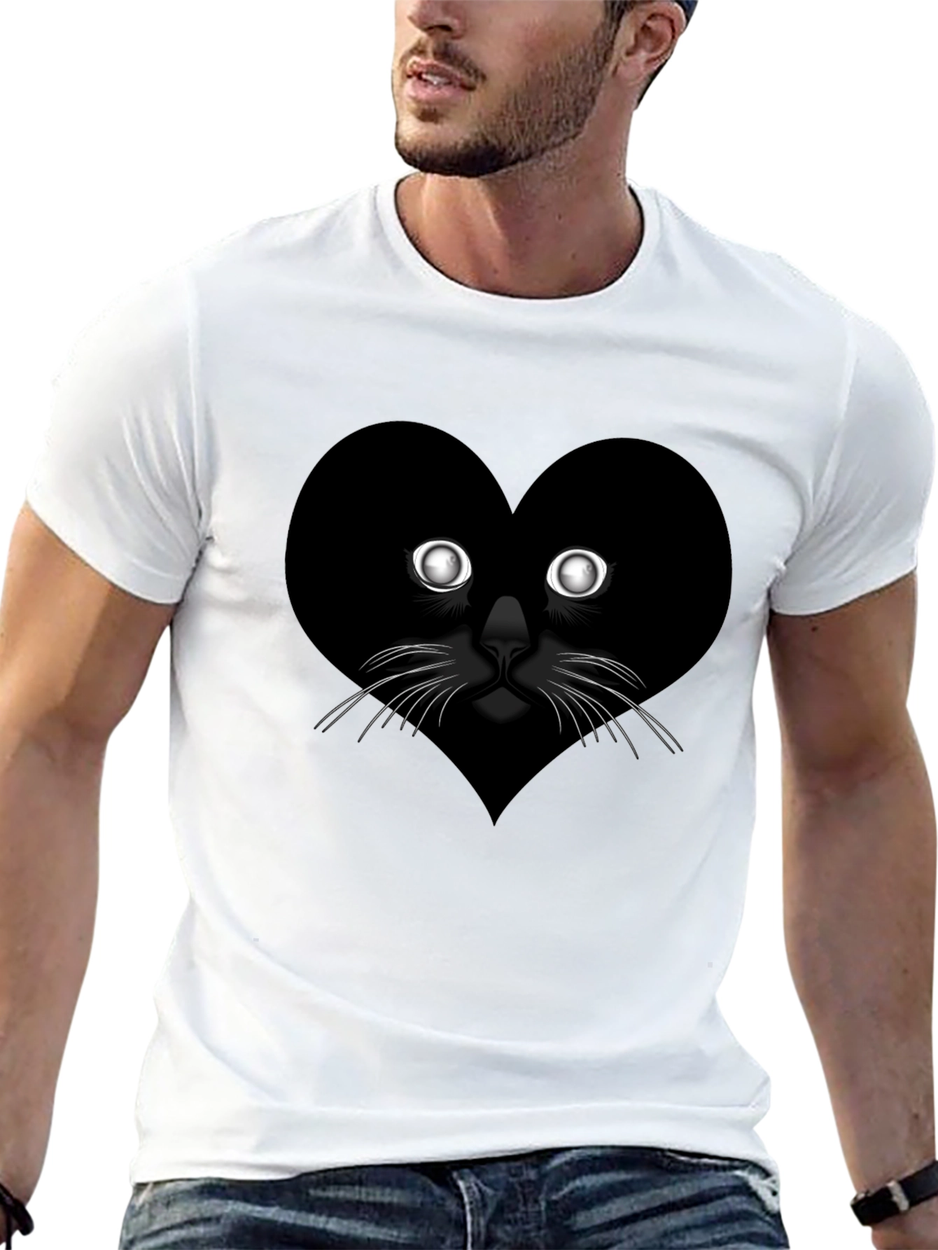 Black Heart Cat Graphic Tee - Black Casual T-Shirt view 13