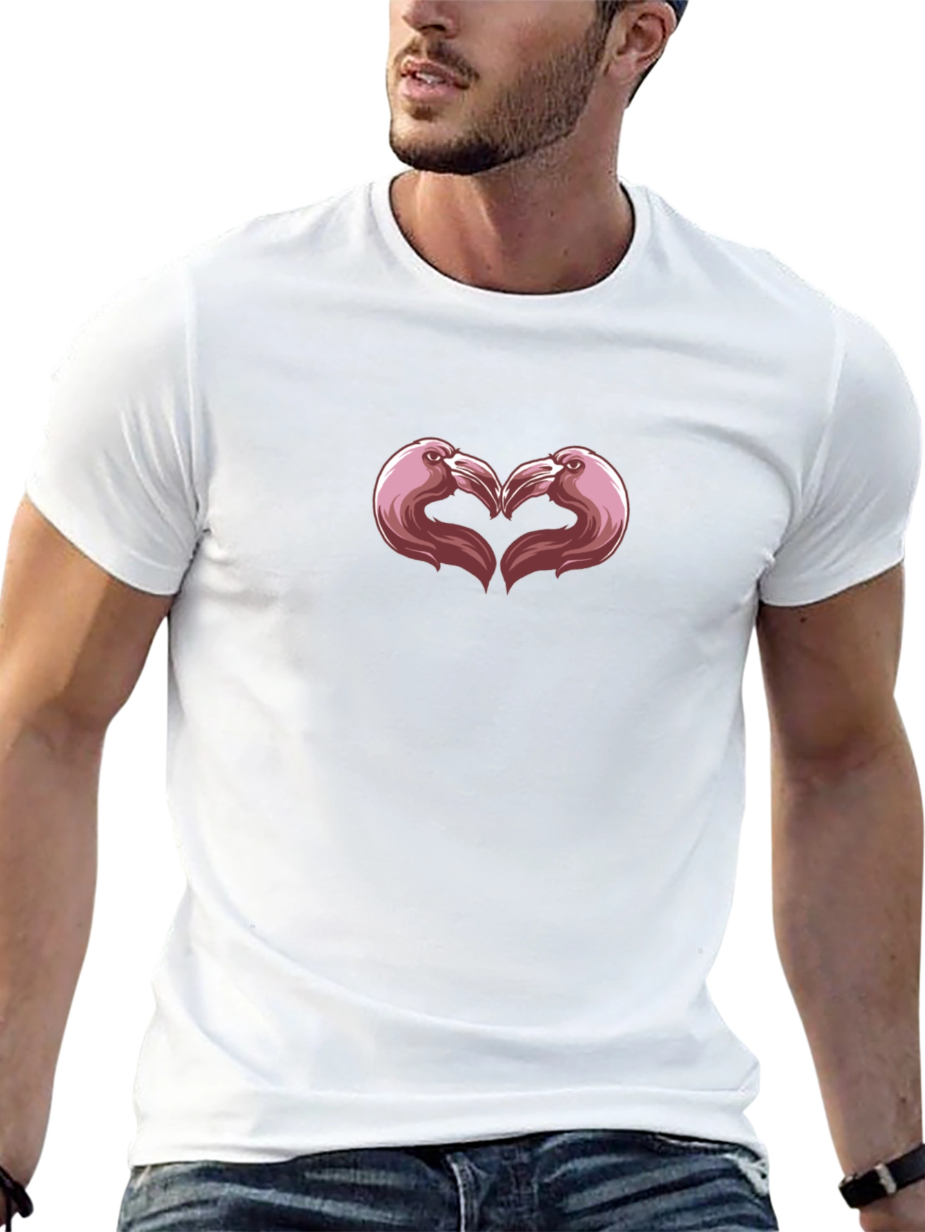 Flamingo Heart Graphic Tee - Black Cotton Casual Shirt - 13