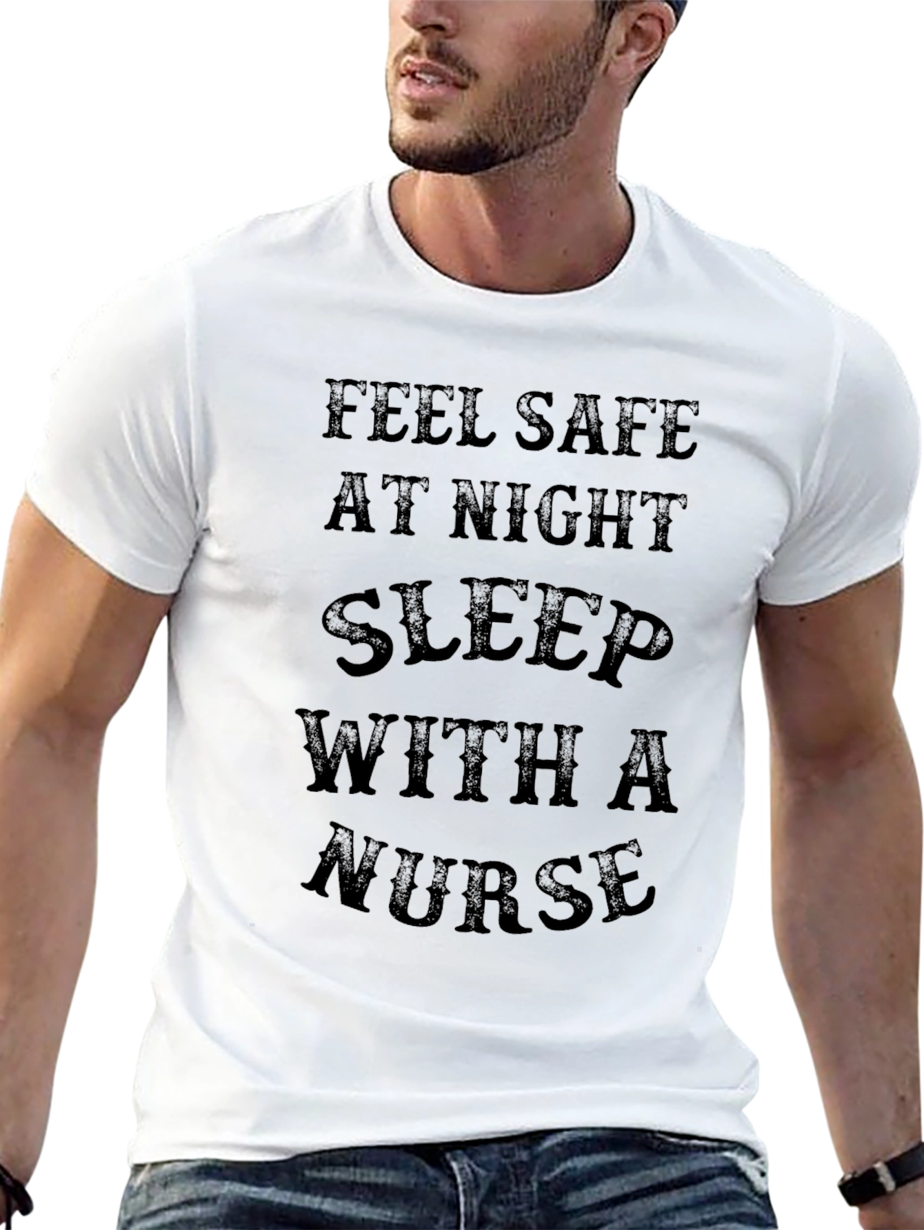 Black Feel Safe Sleep With a Nurse Graphic T-Shirt view 13
