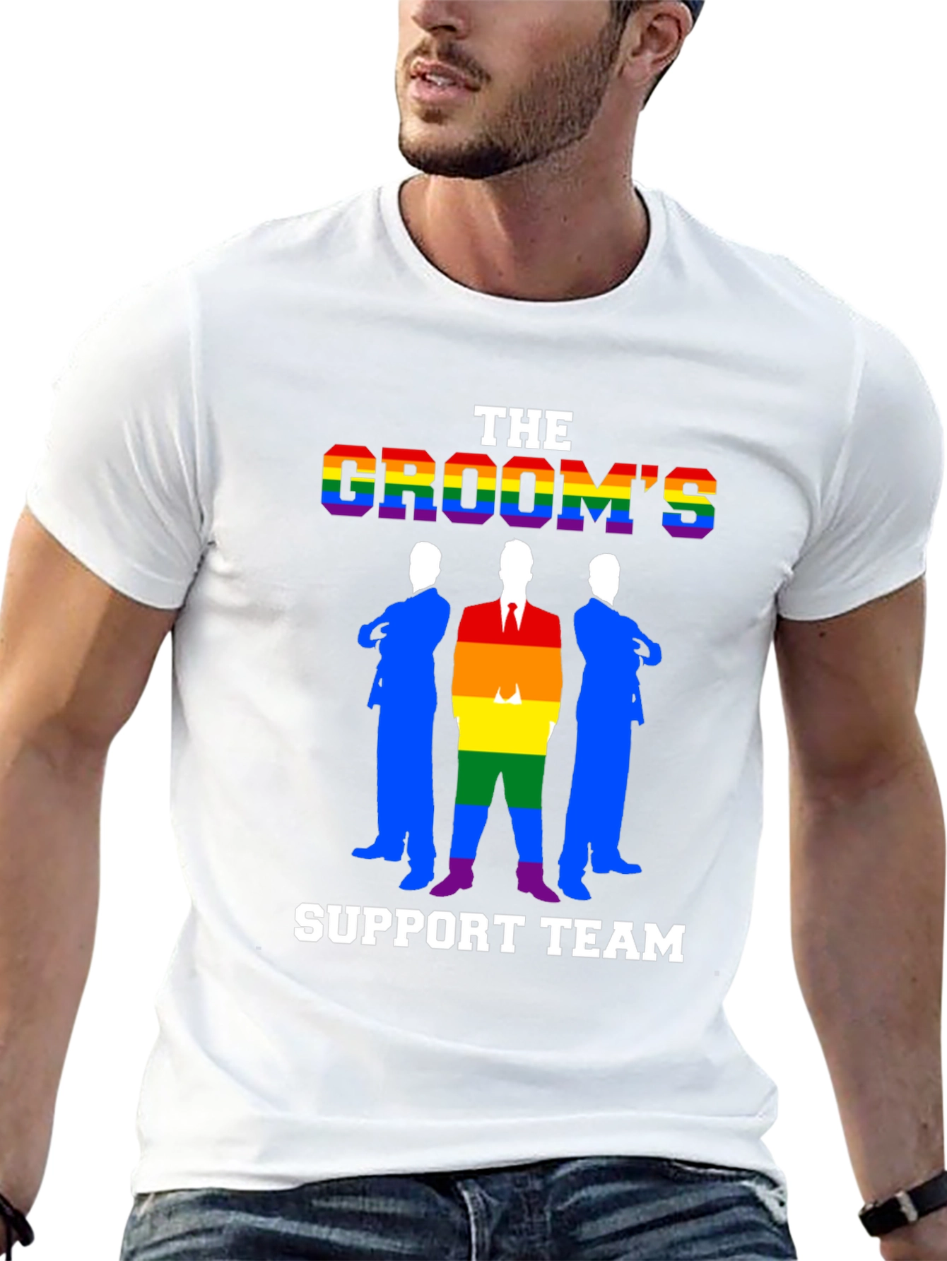 Black Groom's Support Team T-Shirt - LGBTQ+ Pride Wedding Tee view 13