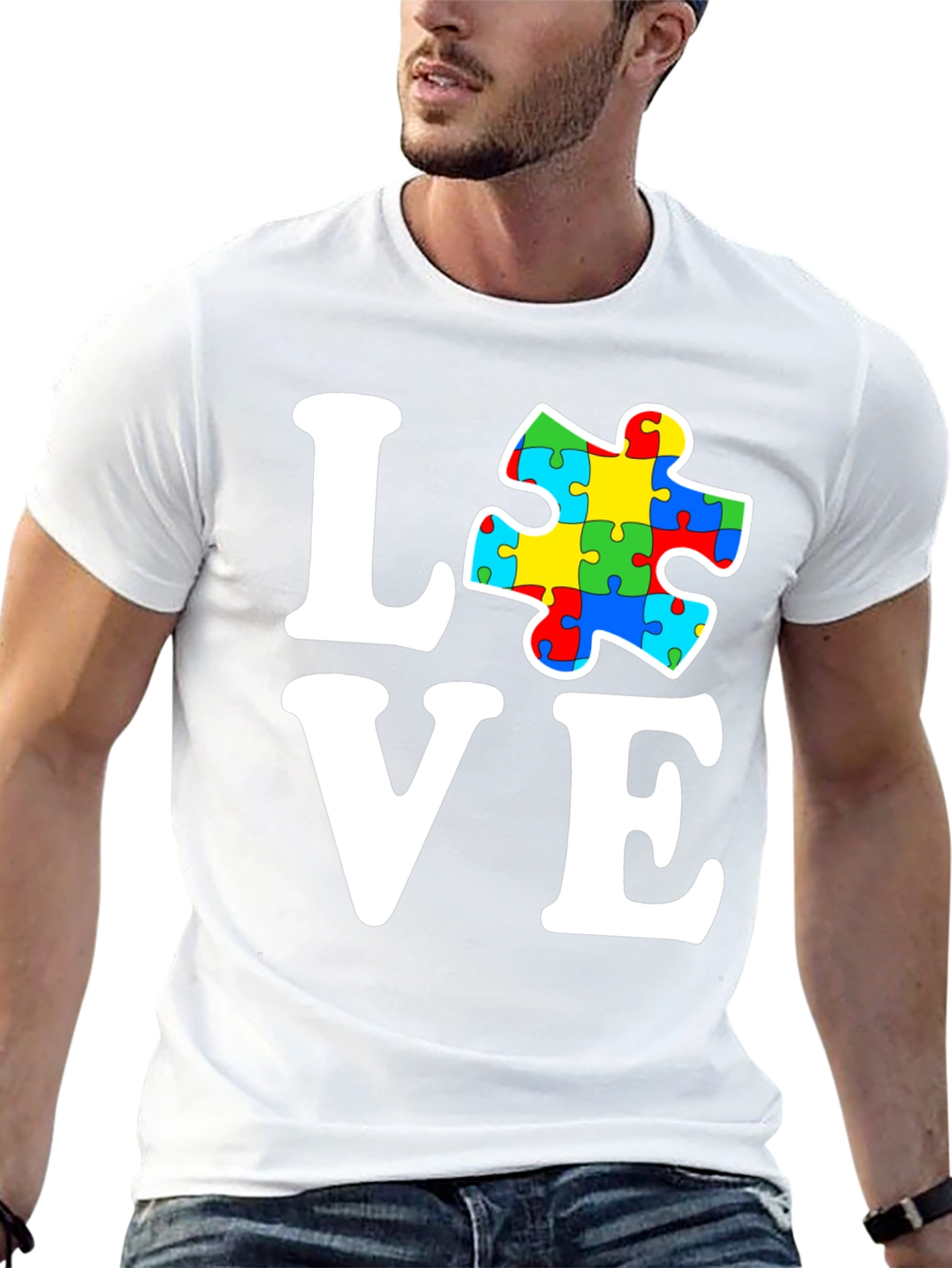 Black Autism Awareness Love Puzzle Piece Graphic T-Shirt view 13