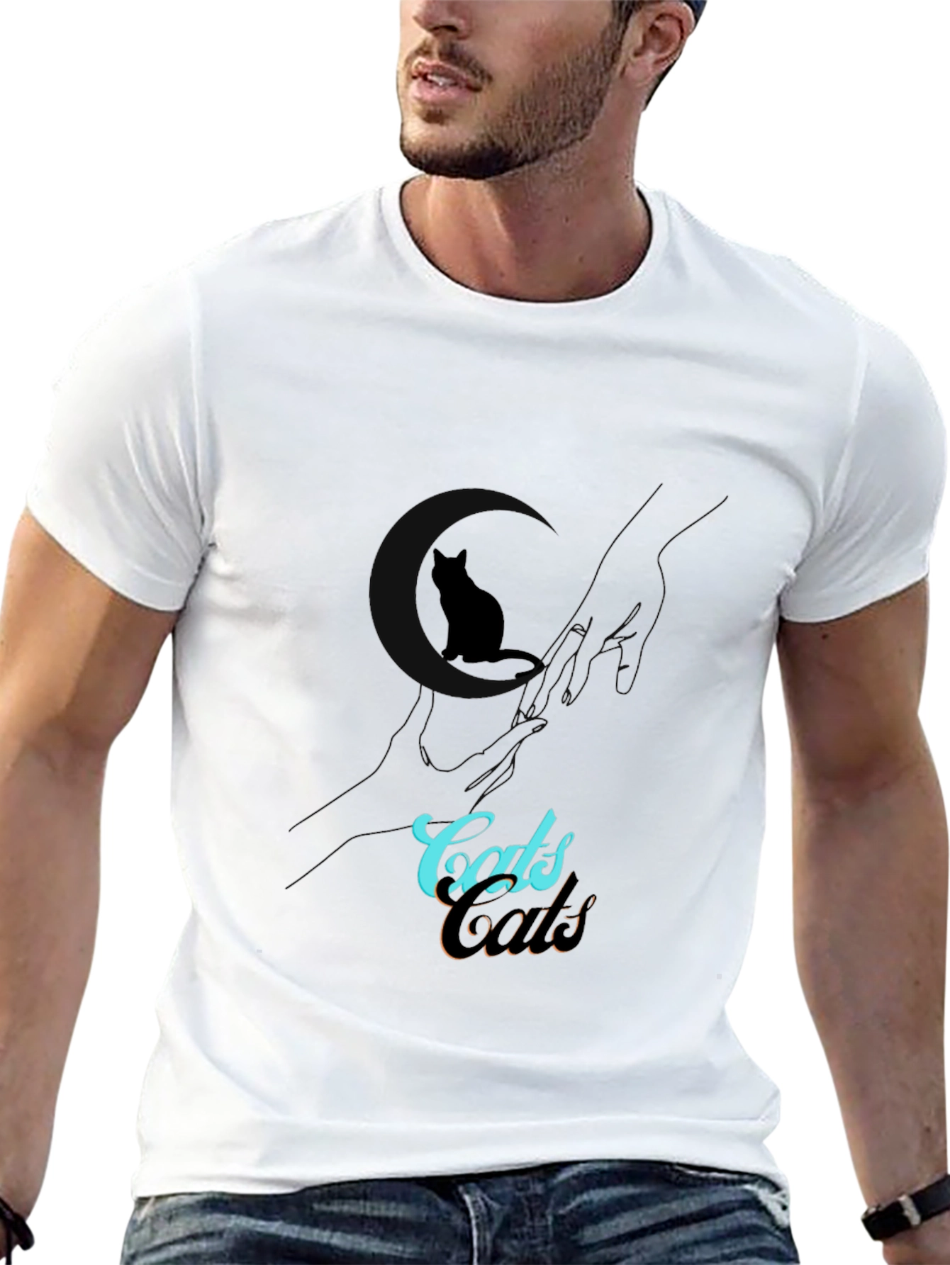 Black Cats Design Black T-Shirt view 13