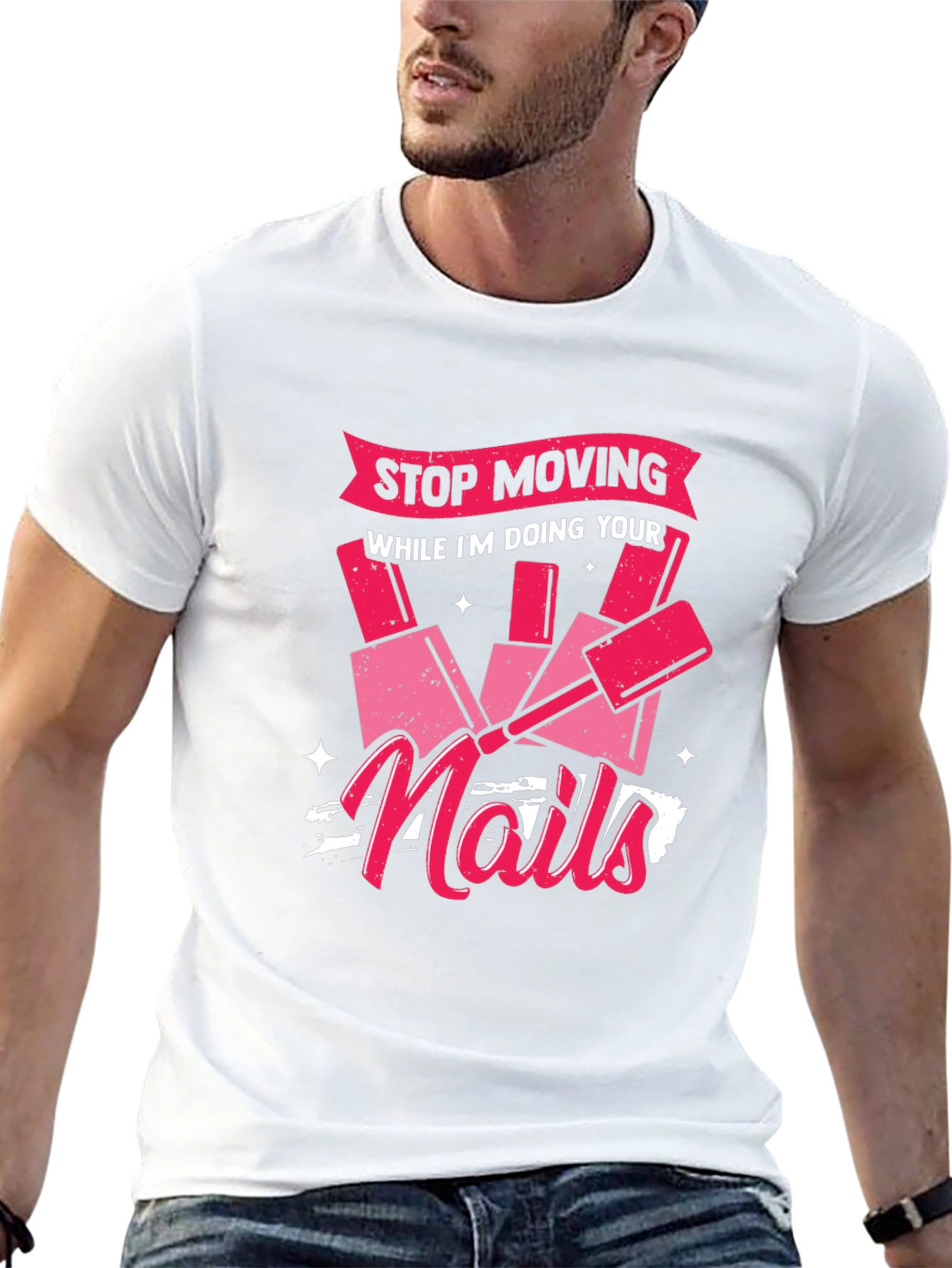Black Funny "Stop Moving While I'm Doing Your Nails" Graphic T-Shirt view 13