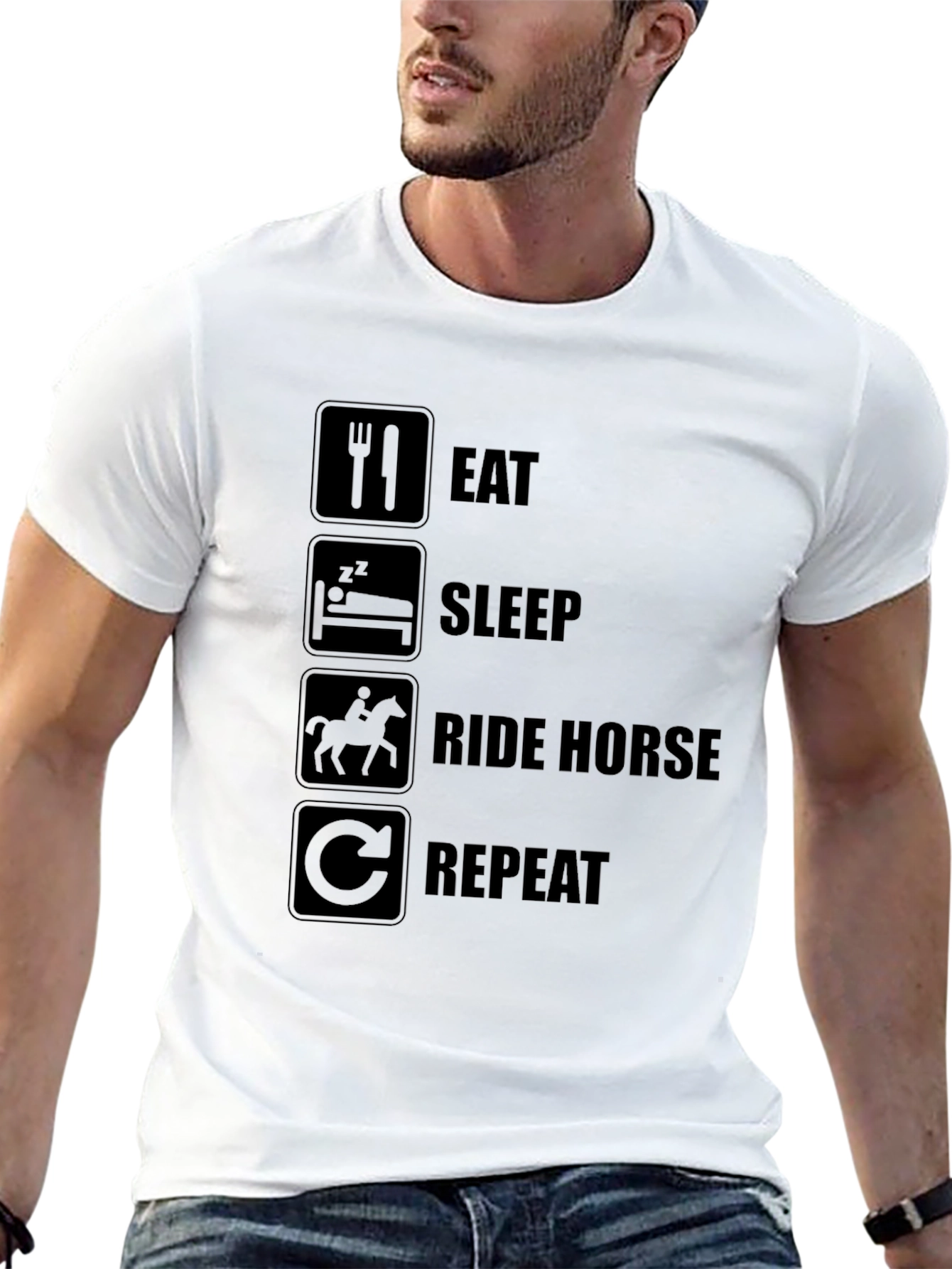 Black Eat Sleep Ride Horse Repeat Black T-Shirt view 13