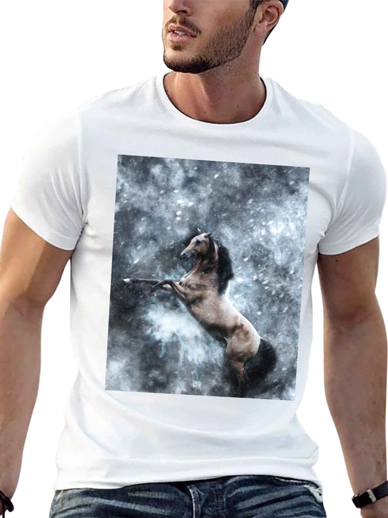 Black Black T-Shirt with Rearing Horse Print view 13