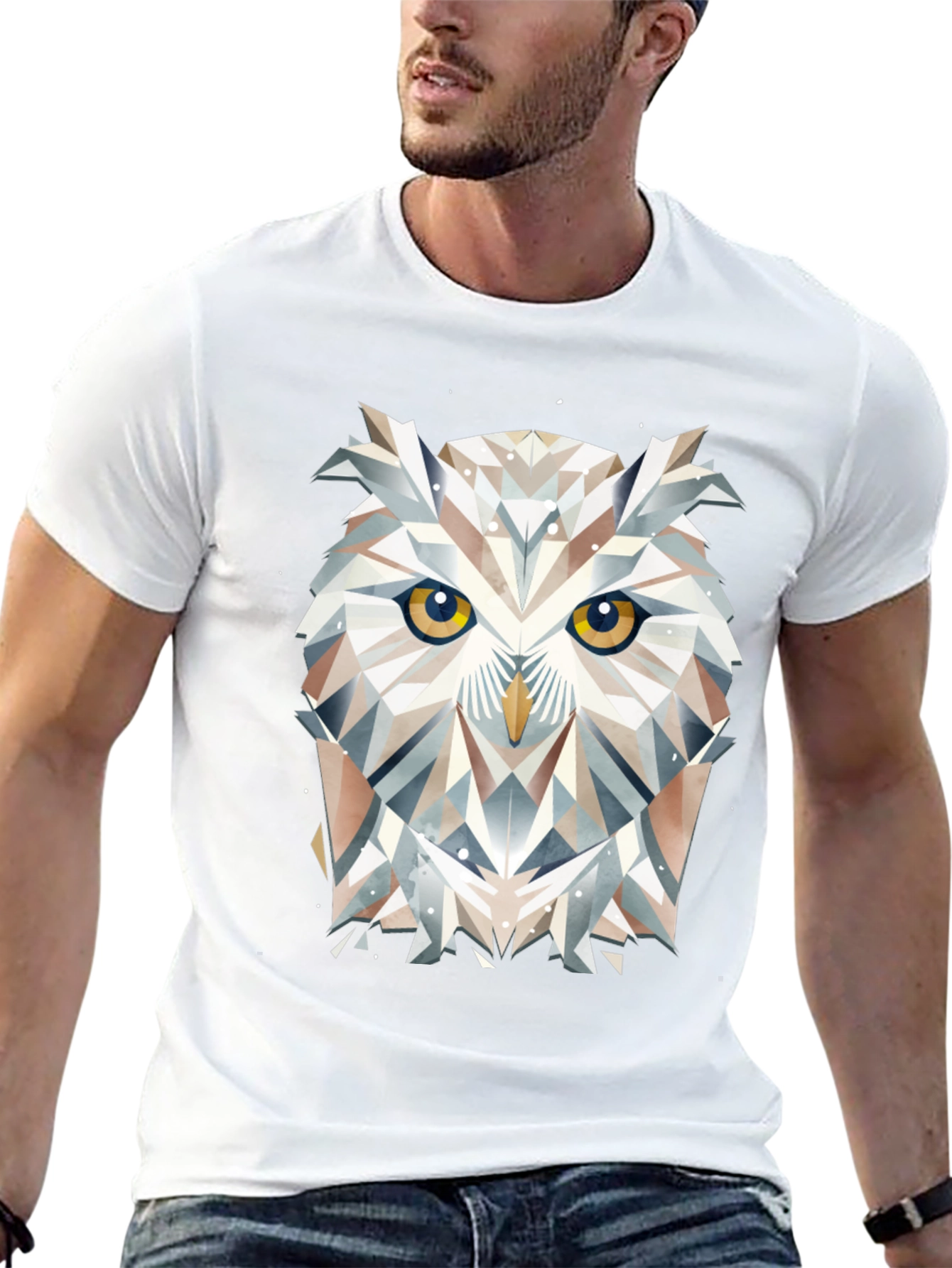 Black Geometric Owl Graphic Black T-Shirt view 13