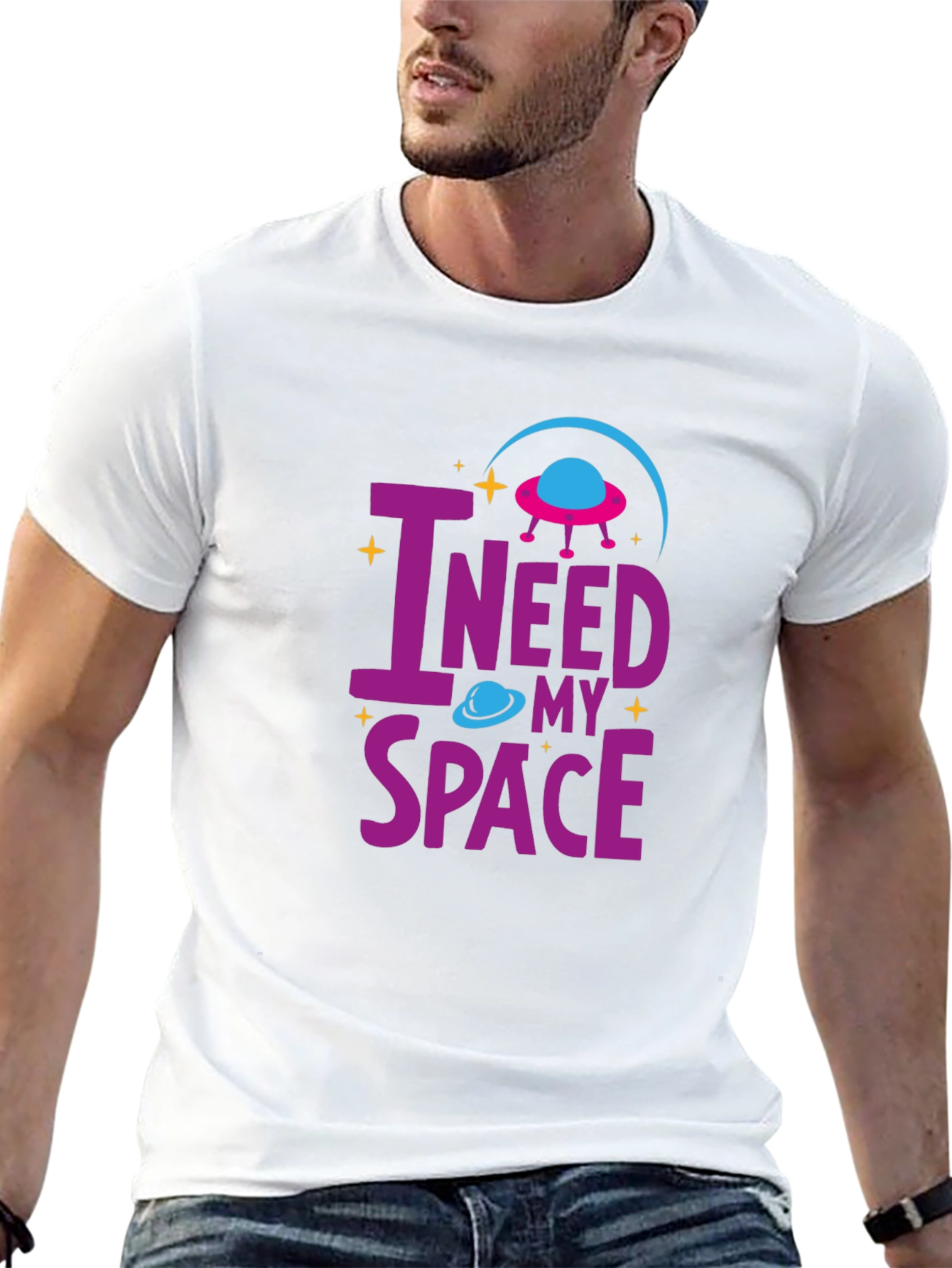 Black I Need My Space T-Shirt Alien UFO Design view 13