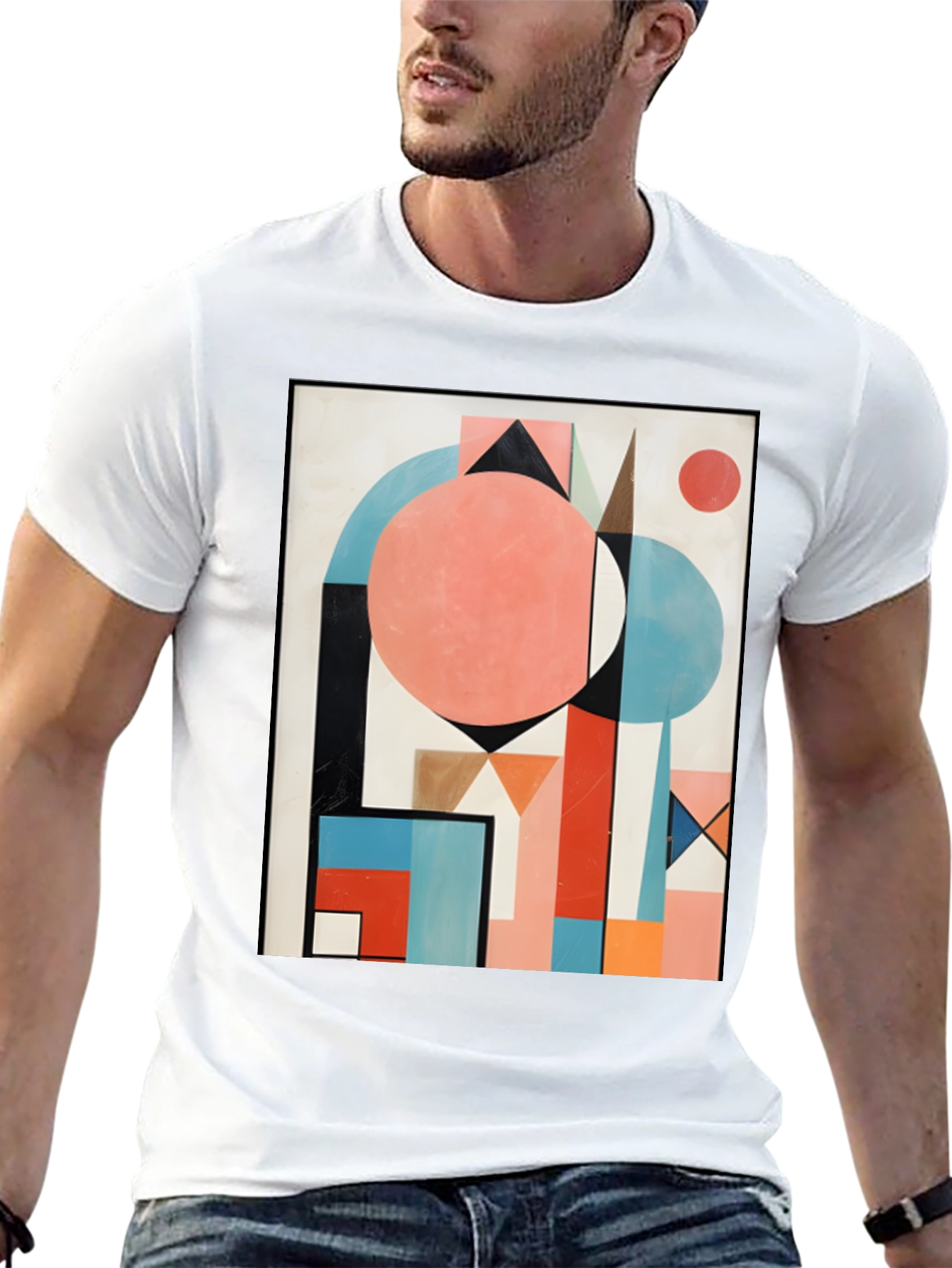 Black Abstract Geometric Art T-Shirt - Modern Graphic Tee view 13