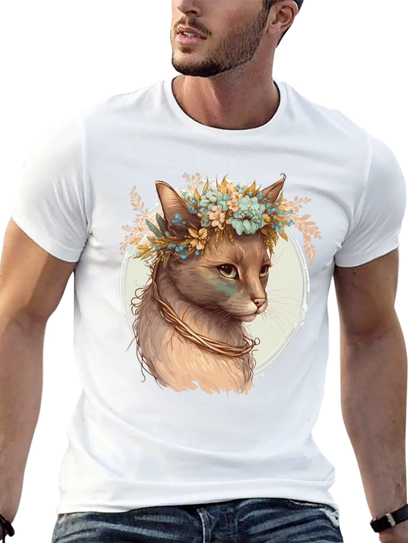 Black Cat with Flower Crown Graphic Tee view 13