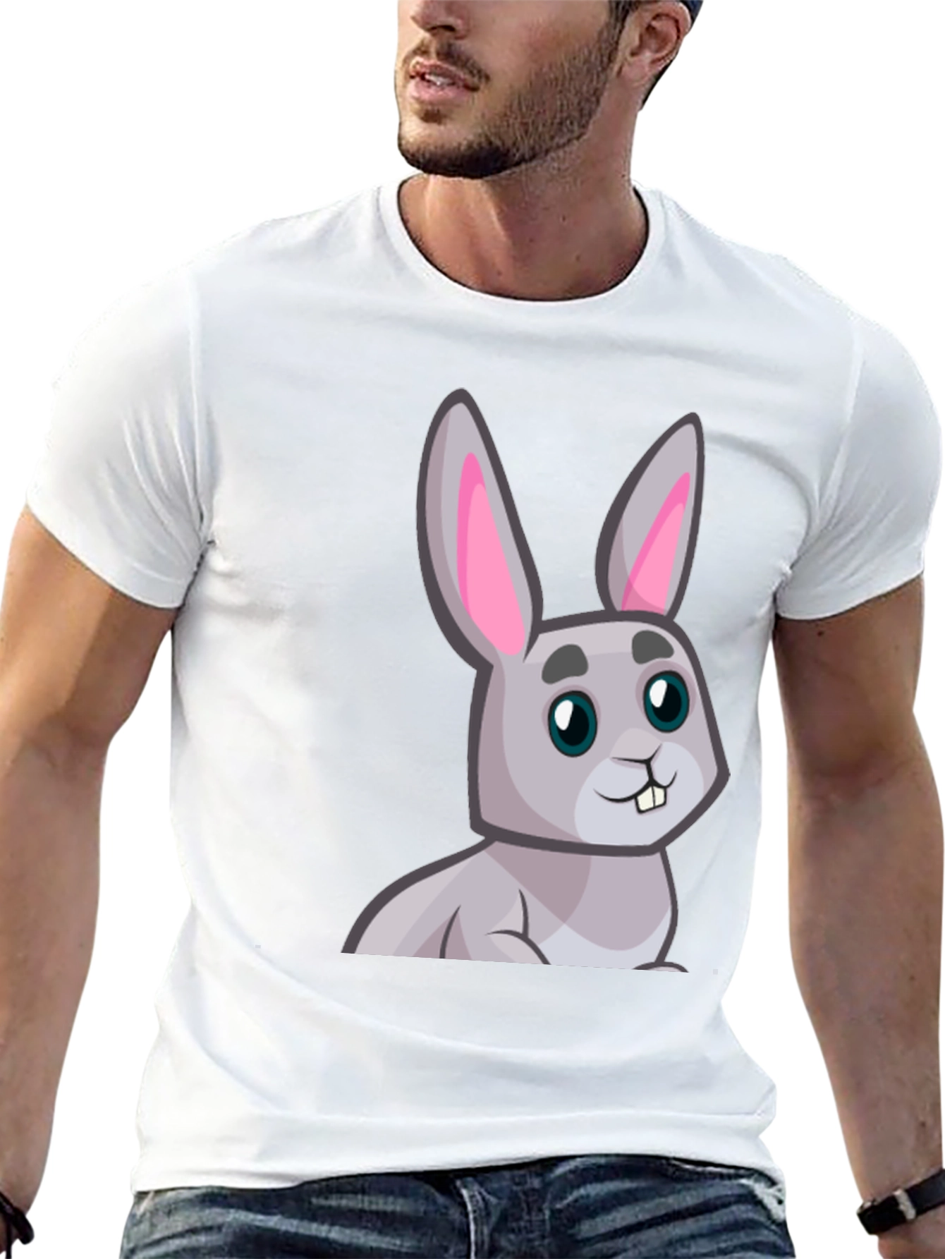 Black Cute Cartoon Rabbit Graphic T-Shirt view 13
