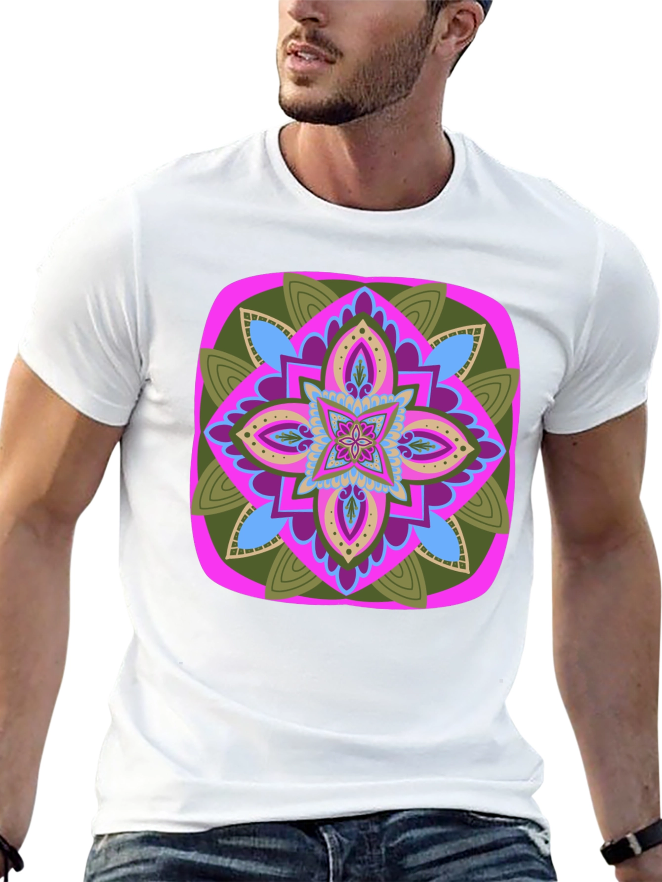 Black Geometric Mandala T-Shirt - Black Cotton Blend view 13