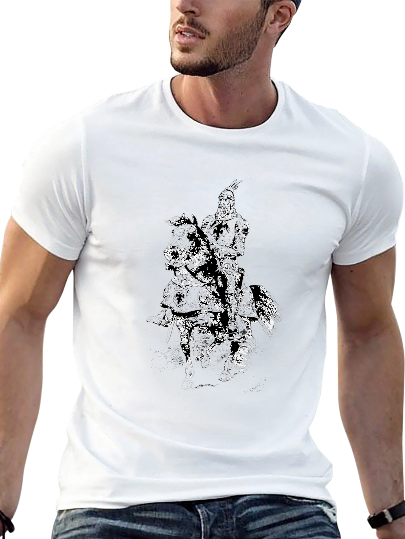 Black Equestrian Knight Graphic Black T-Shirt view 13