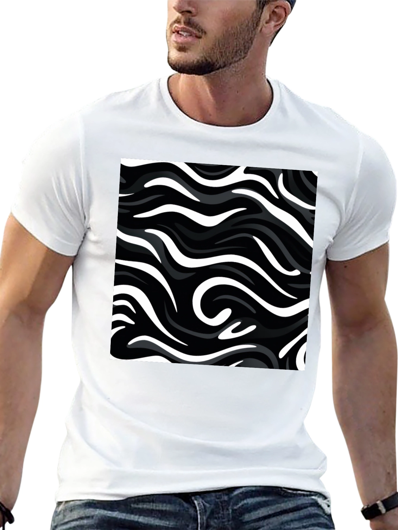 Black Abstract Swirl T-Shirt - Modern Graphic Tee view 13
