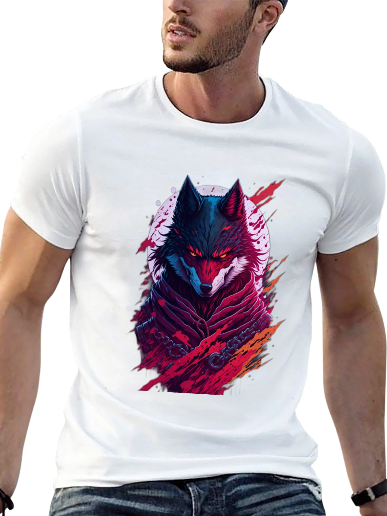Black Crimson Wolf Graphic Tee - Men's Black T-Shirt view 13