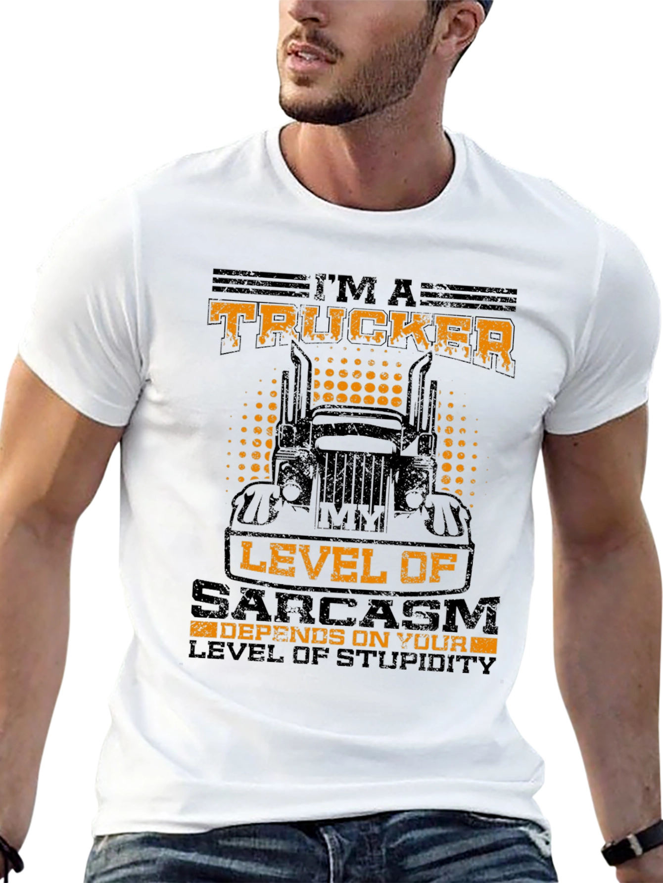 Black Trucker Sarcasm Level T-Shirt view 13