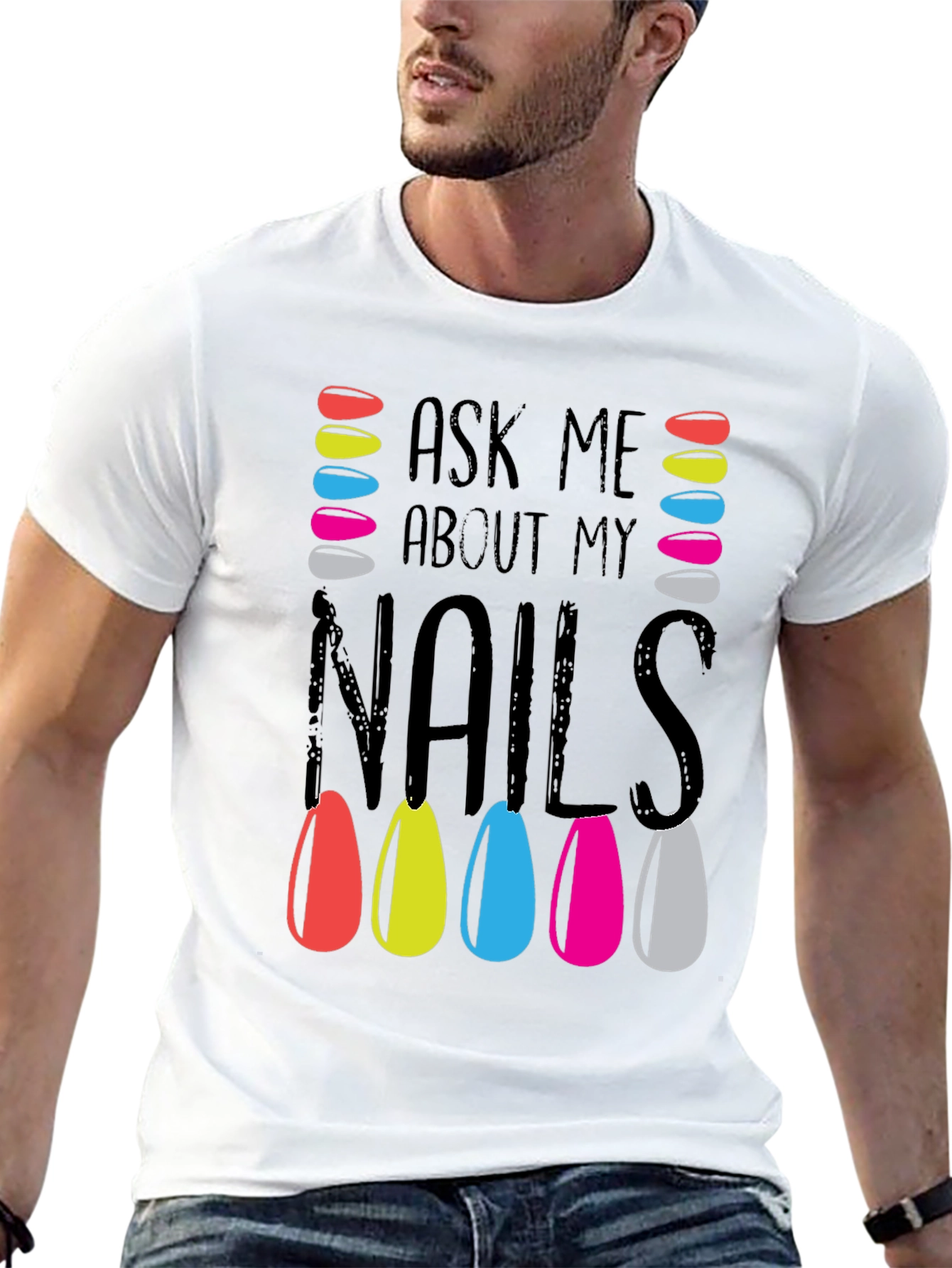 Black Ask Me About My Nails T-Shirt Manicure Colorful view 13