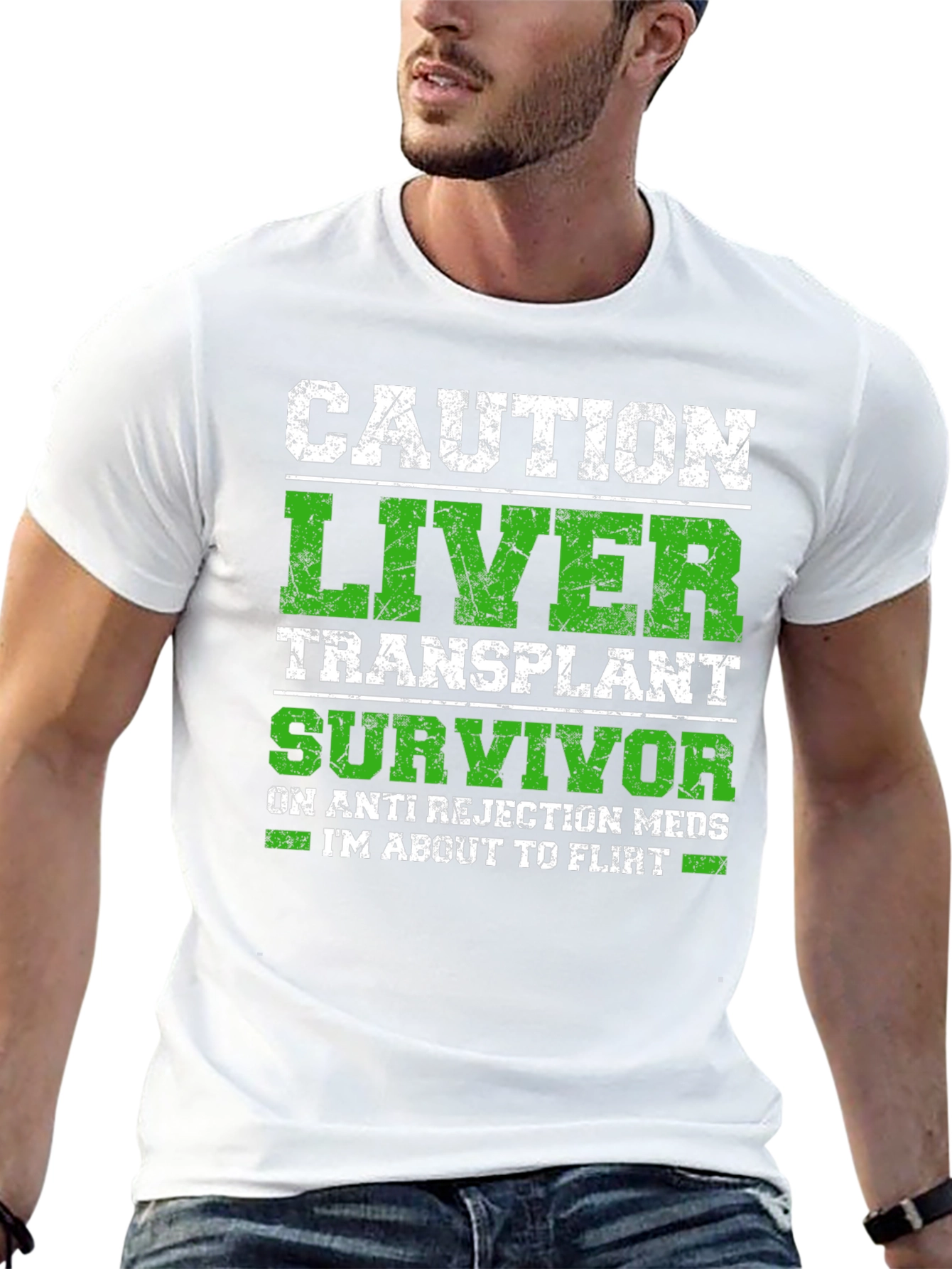 Black Caution Liver Transplant Survivor Funny T-Shirt view 13