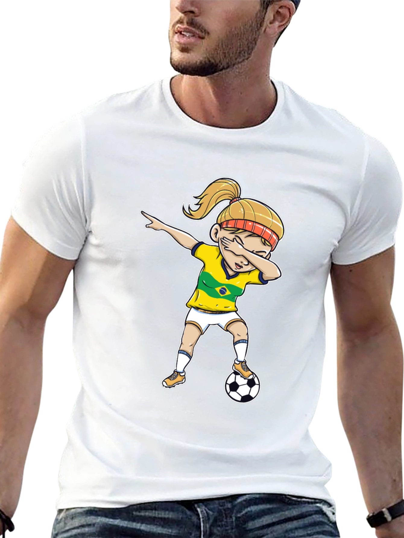 Black Brazil Soccer Girl Dab T-Shirt view 13