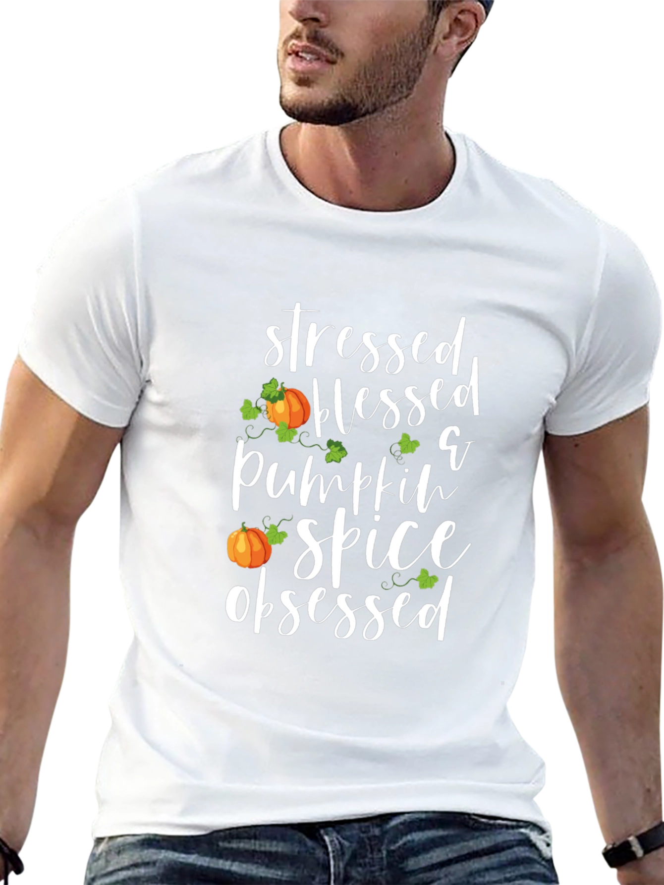 Black Stressed Blessed Pumpkin Spice Obsessed T-Shirt view 13